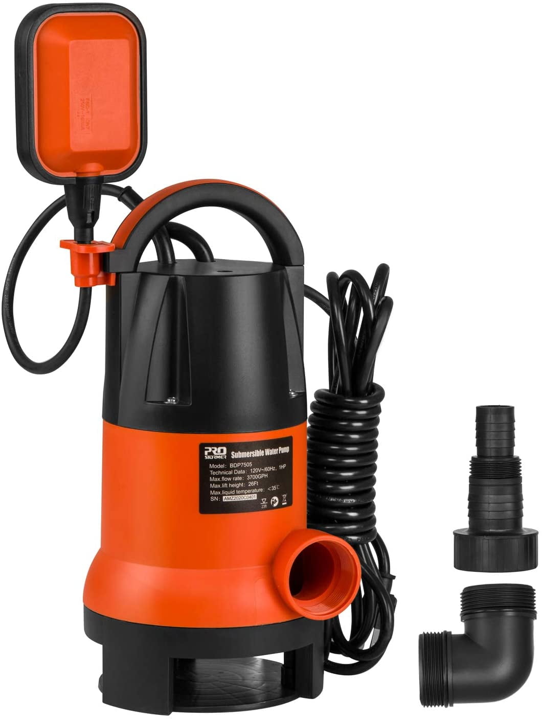 Sump Pump, PROSTORMER 1HP 3700GPH Submersible Clean/Dirty Water Pump with Automatic Float Switch for Pool, Pond,Garden, Flooded Cellar, Aquarium and Irrigation