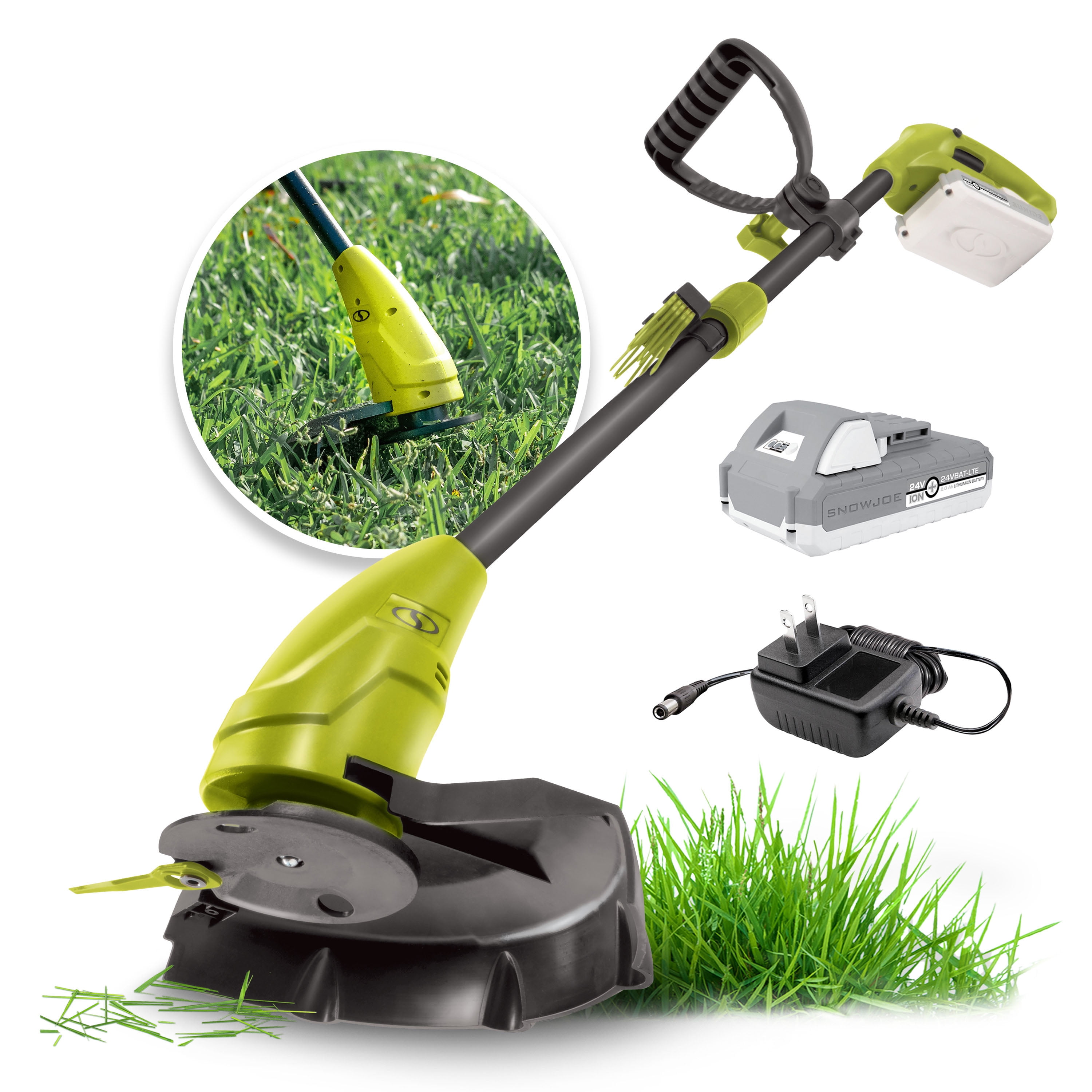 Sun Joe 24V Cordless Lightweight 10-inch Stringless Grass Trimmer, 2.0-Ah Battery + Charger