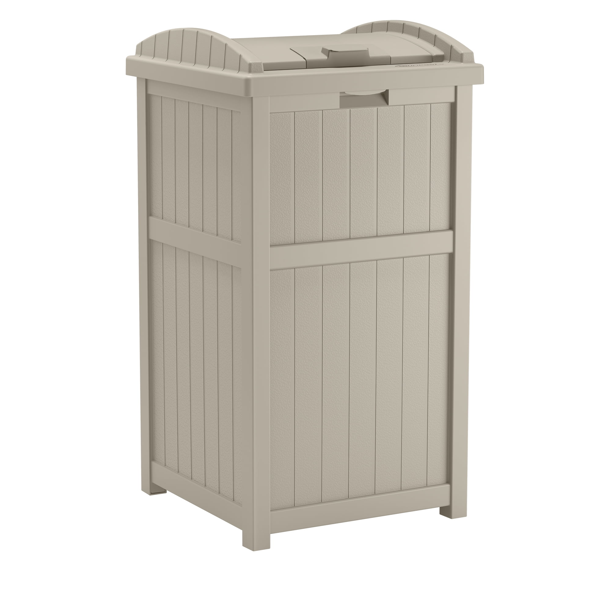 Suncast Resin Hideaway Outdoor Trash Can with Latching Lid, Taupe