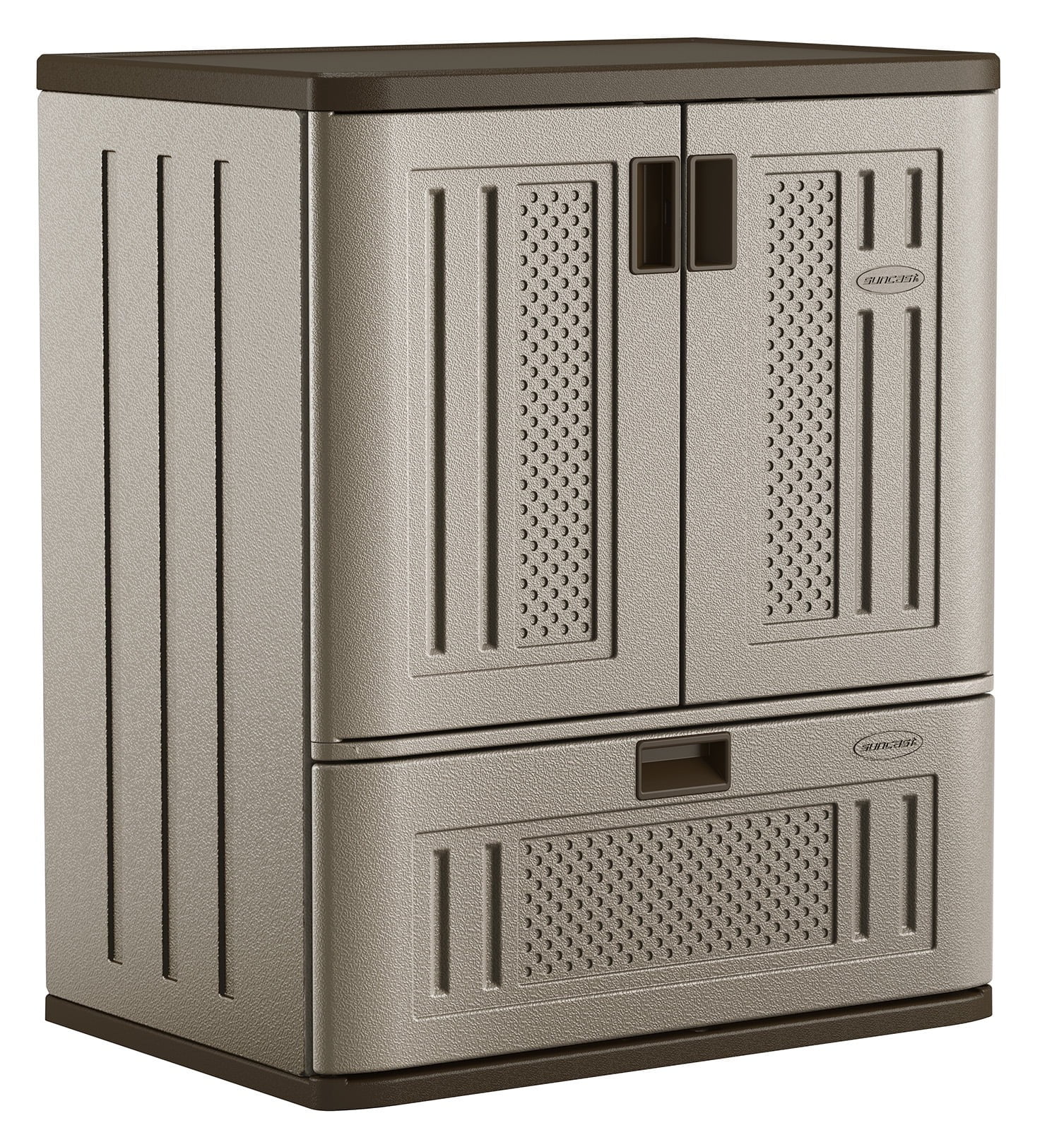 Suncast Single Drawer Resin Base Storage Cabinet, Platinum Metallic