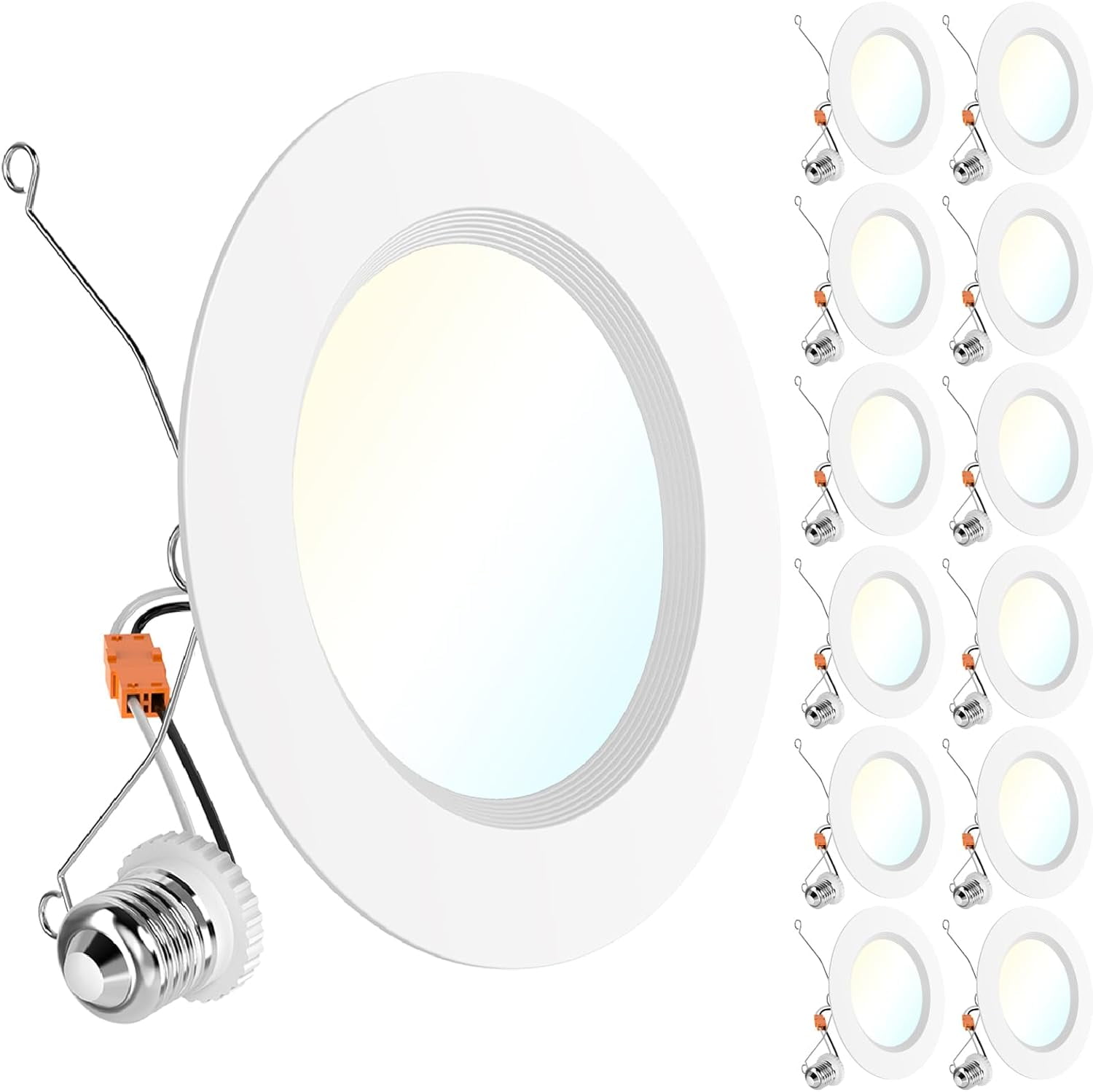 Sunco Lighting 12 Pack LED Recessed 6 Inch, High Brightness 1700 LM, Selectable CCT 2700K/3000K/4000K/5000K/6000K, Dimmable Can Lights, Baffle Trim, 17W=120W, Damp Rated, Retrofit Installation - UL