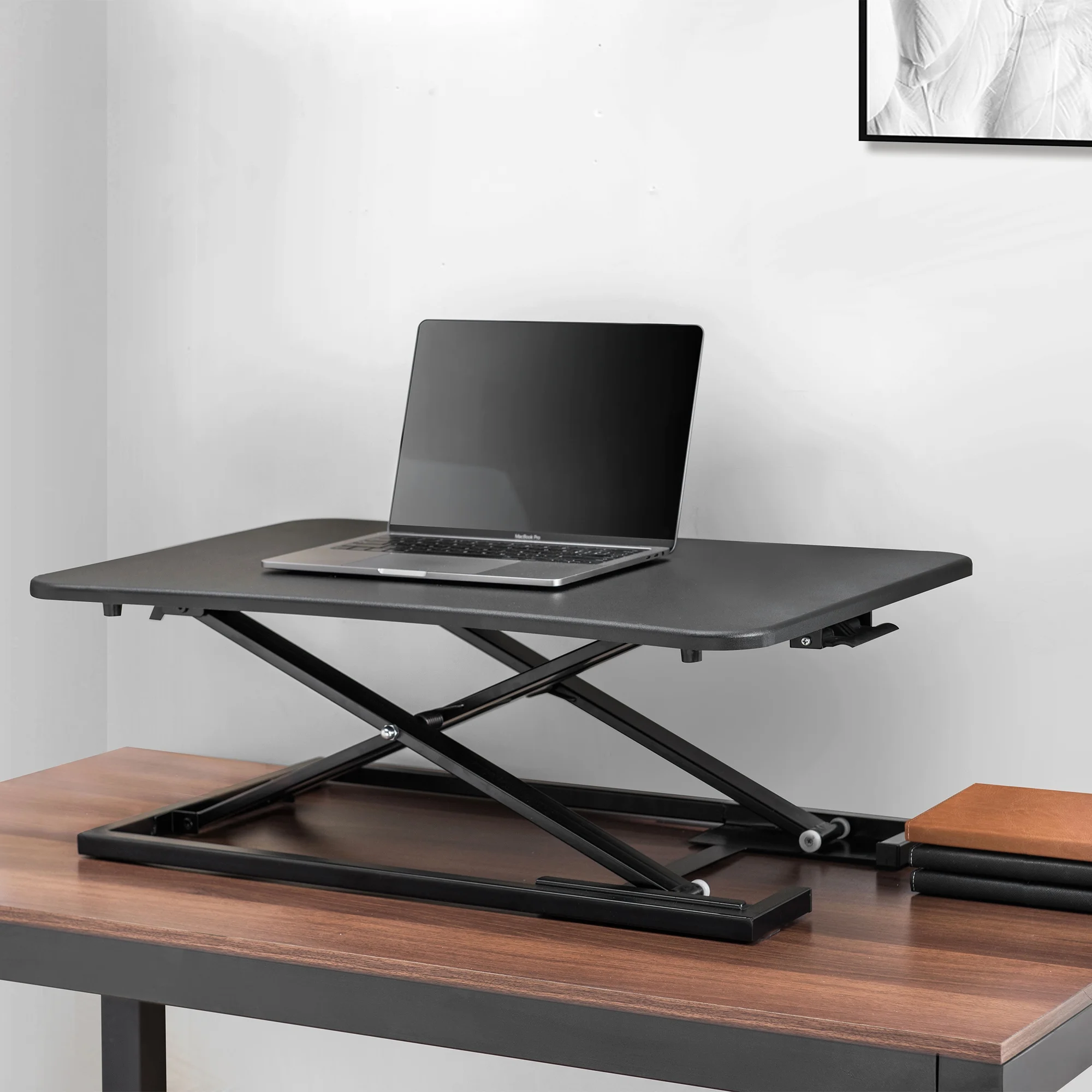 Sunjoy 29’’ Black Height Adjustable Folding Sit to Stand Ultra-Slim Tablet Desktop Riser for Laptop