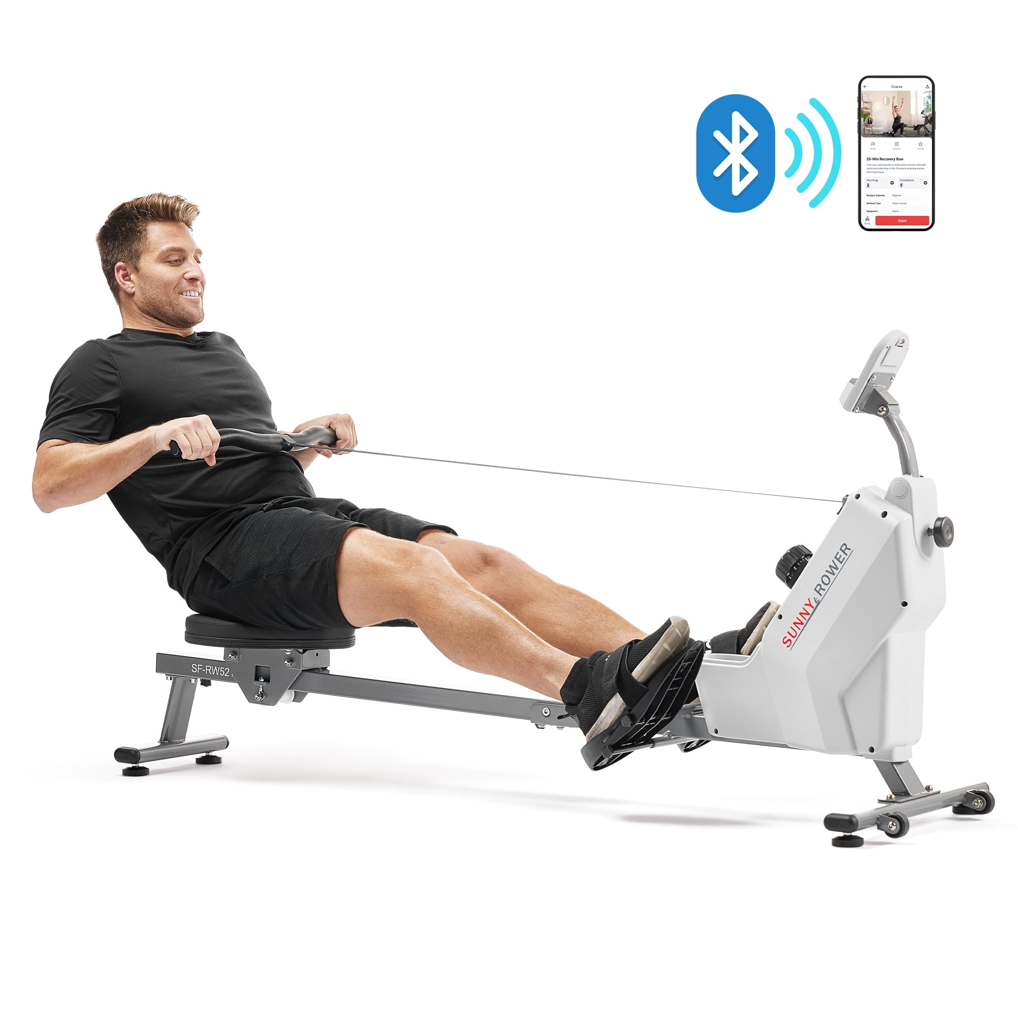 Sunny Health & Fitness Compact Foldable Magnetic Rowing Machine w Smart Bluetooth & FREE SunnyFit® App - SF-RW521020