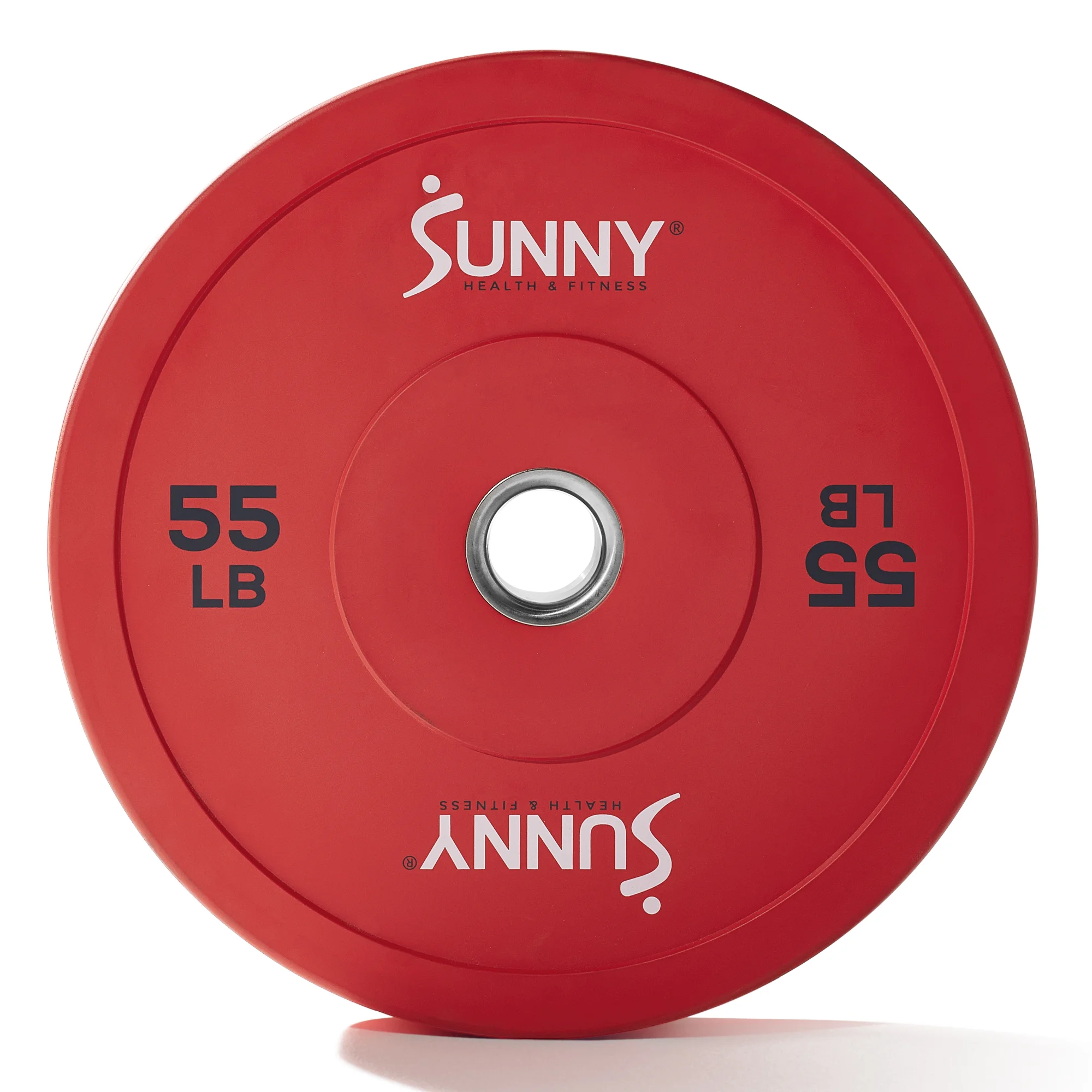 Sunny Health & Fitness Elite 2-inch Rubber Olympic Bumper Weight Plate 55 LB Single Color Coded (Red) with Steel Hub