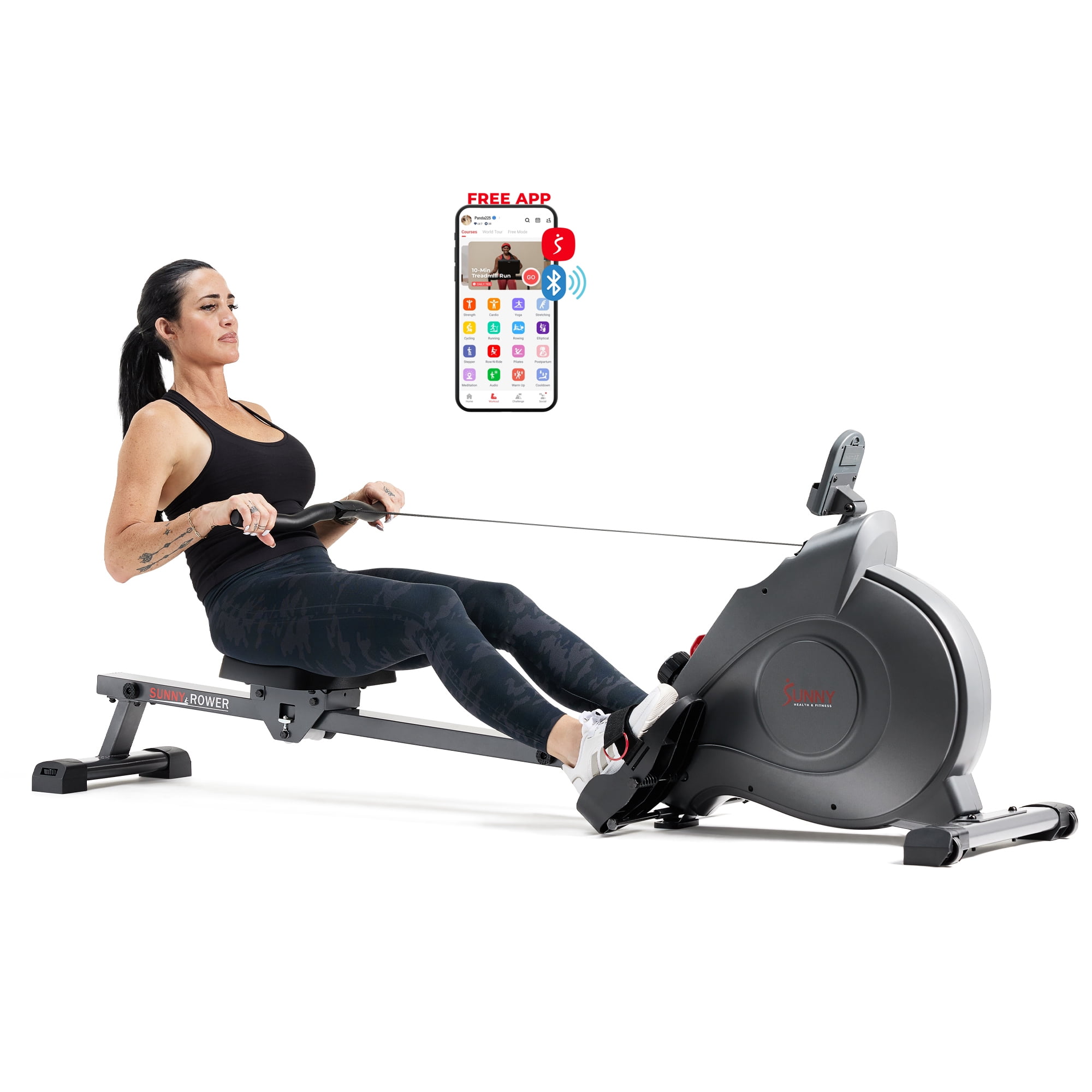 Sunny Health & Fitness SMART Magnetic Rowing Machine w 53.4" Extended Slide Rail & Free SunnyFit® App Membership - SF-RW522016