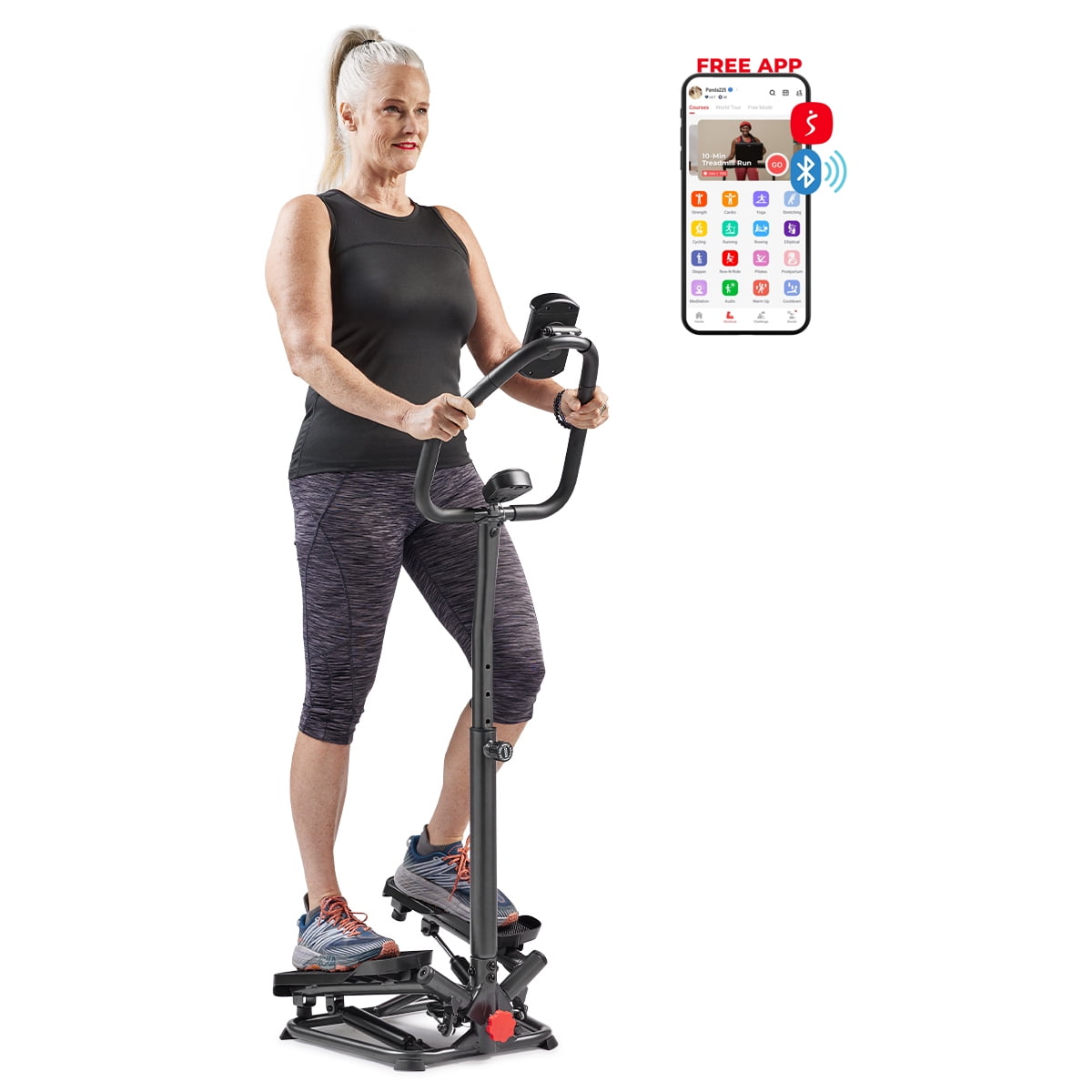 Sunny Health & Fitness Stair Stepper Machine + Handlebar w Free SunnyFit® App Membership – SF-S020027SMART