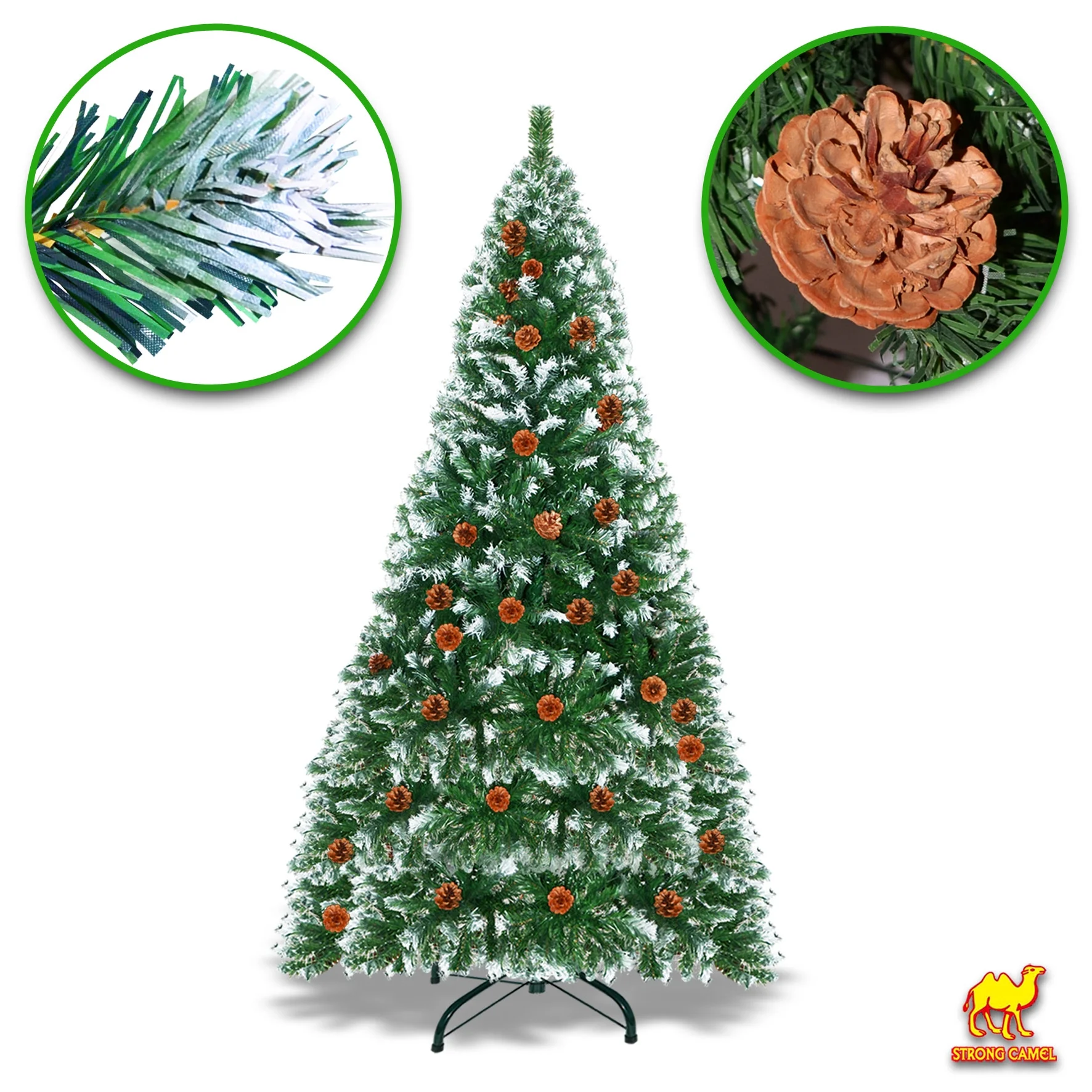 Sunny Snow Tipped Christmas Tree with Pine Cones and Steel Stand -Unlit (7' with 1003 Tips and 39 pinecones)