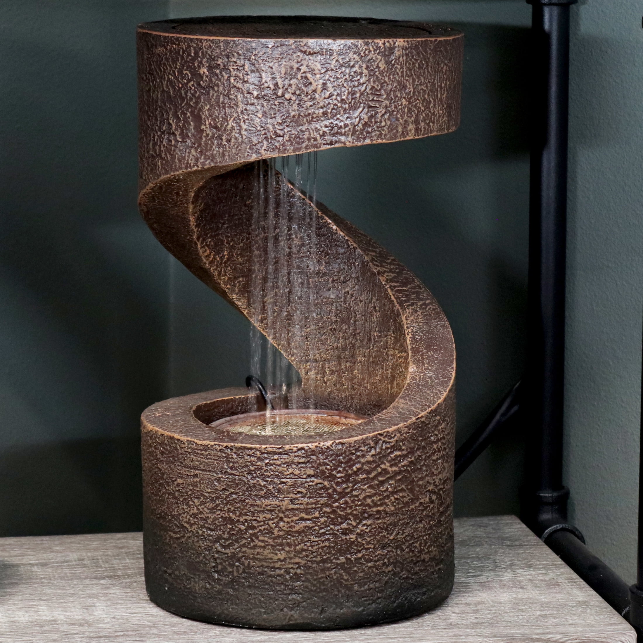 Sunnydaze Winding Showers Modern Brown Polyresin Tabletop Fountain