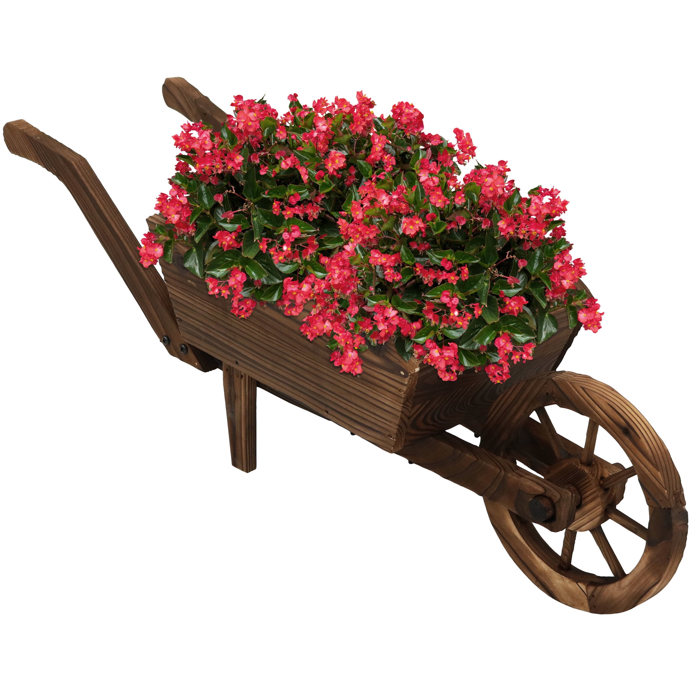 Sunnydaze Wheelbarrow 35" x 10.25" x 12" Brown Wooden Outdoor Planter with Wheel