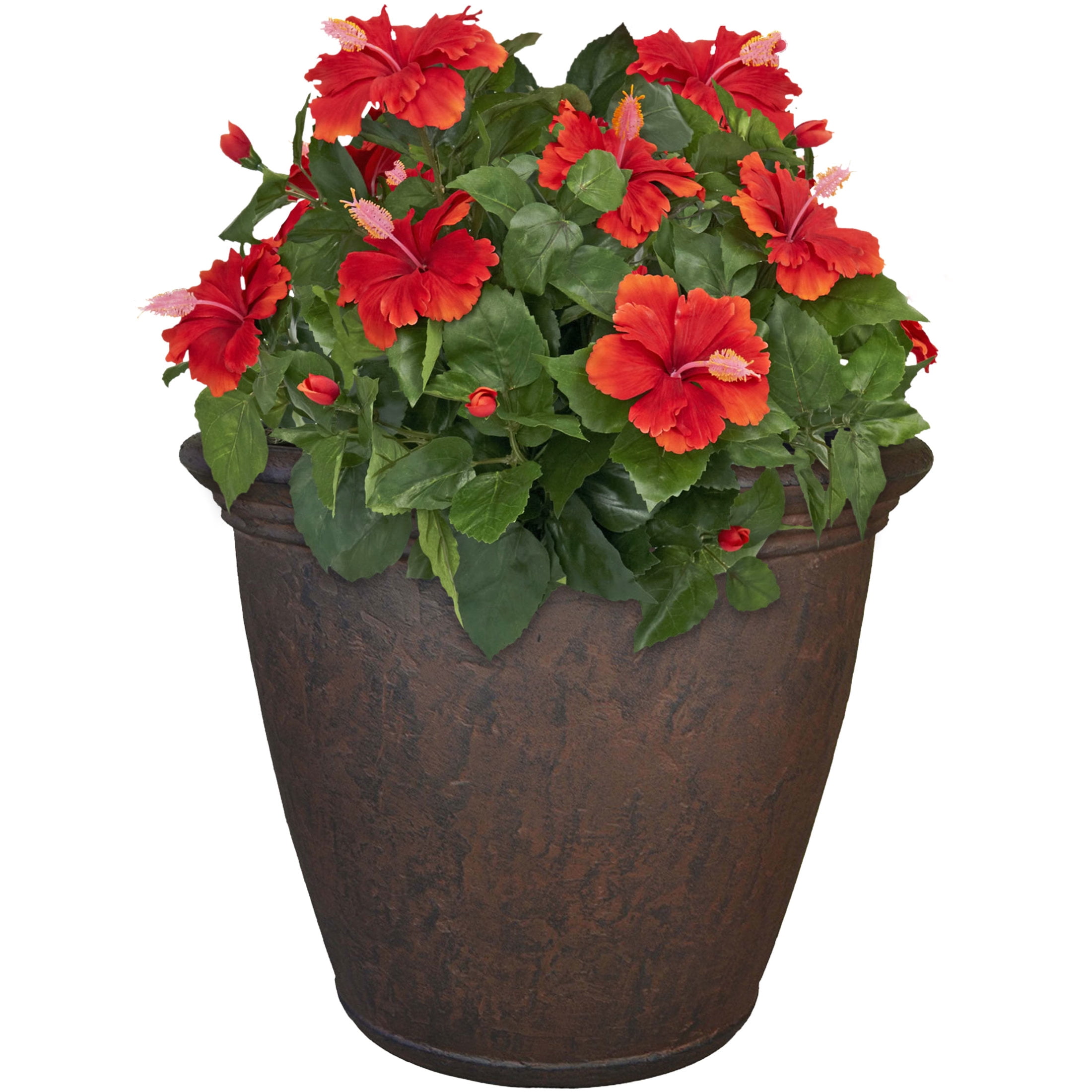 Sunnydaze Anjelica 24" x 24" x 20" Round Rust Polyresin Outdoor Planter Pot