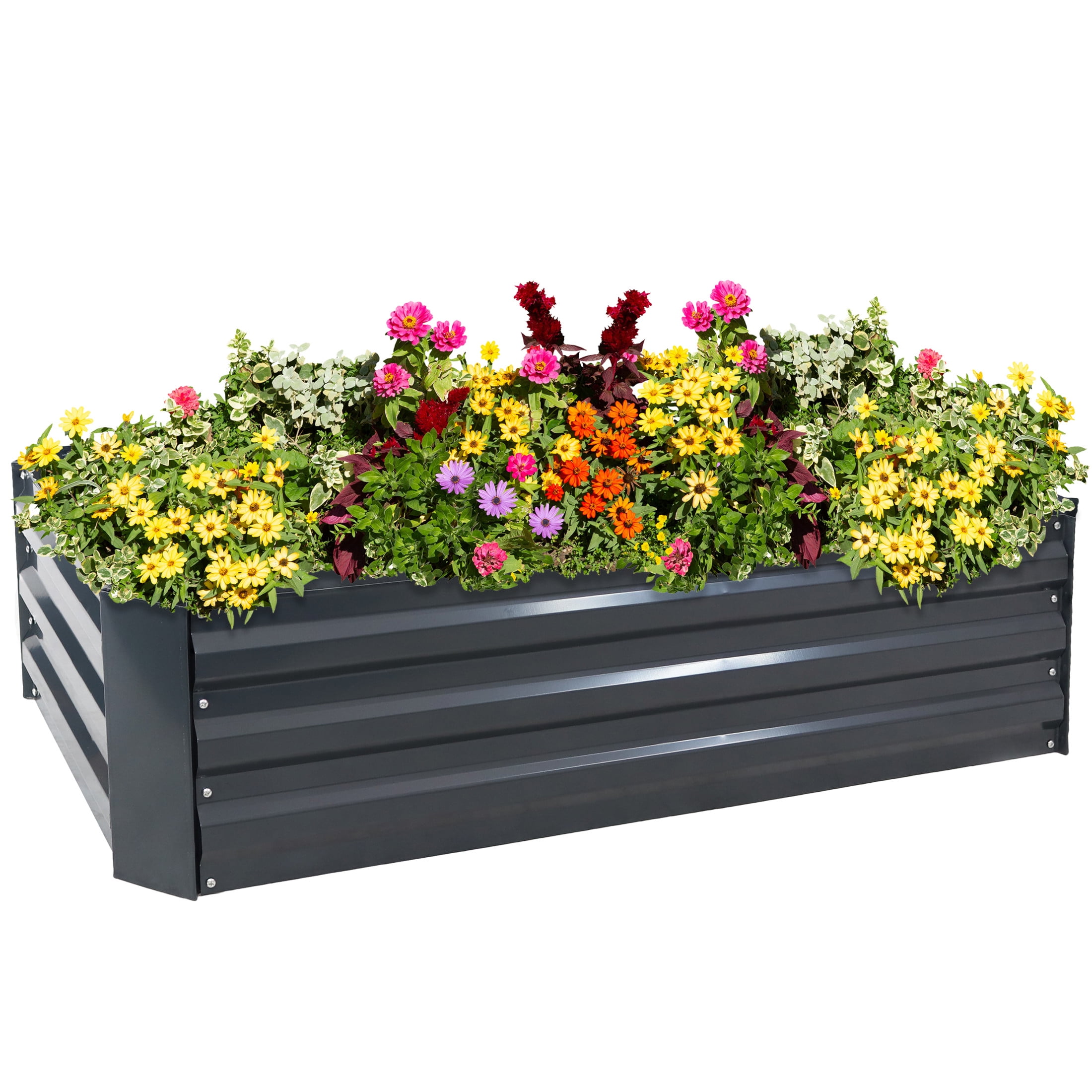 Sunnydaze 48" x 24" x 11.75" Rectangular Dark Gray Galvanized Steel Raised Garden Bed