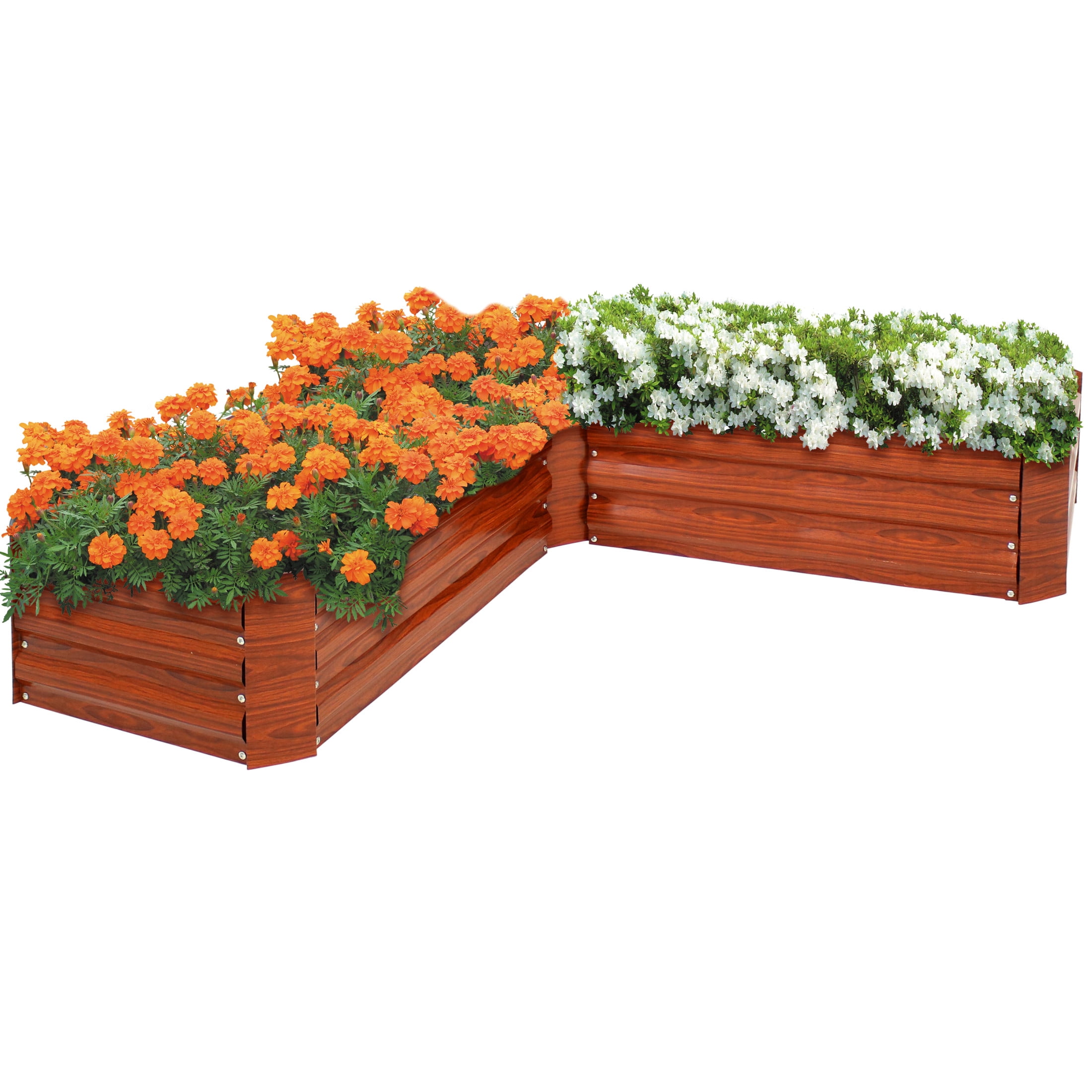 Sunnydaze 59.5" x 59.5" x 11.75" L-Shaped Woodgrain Galvanized Steel Raised Garden Bed