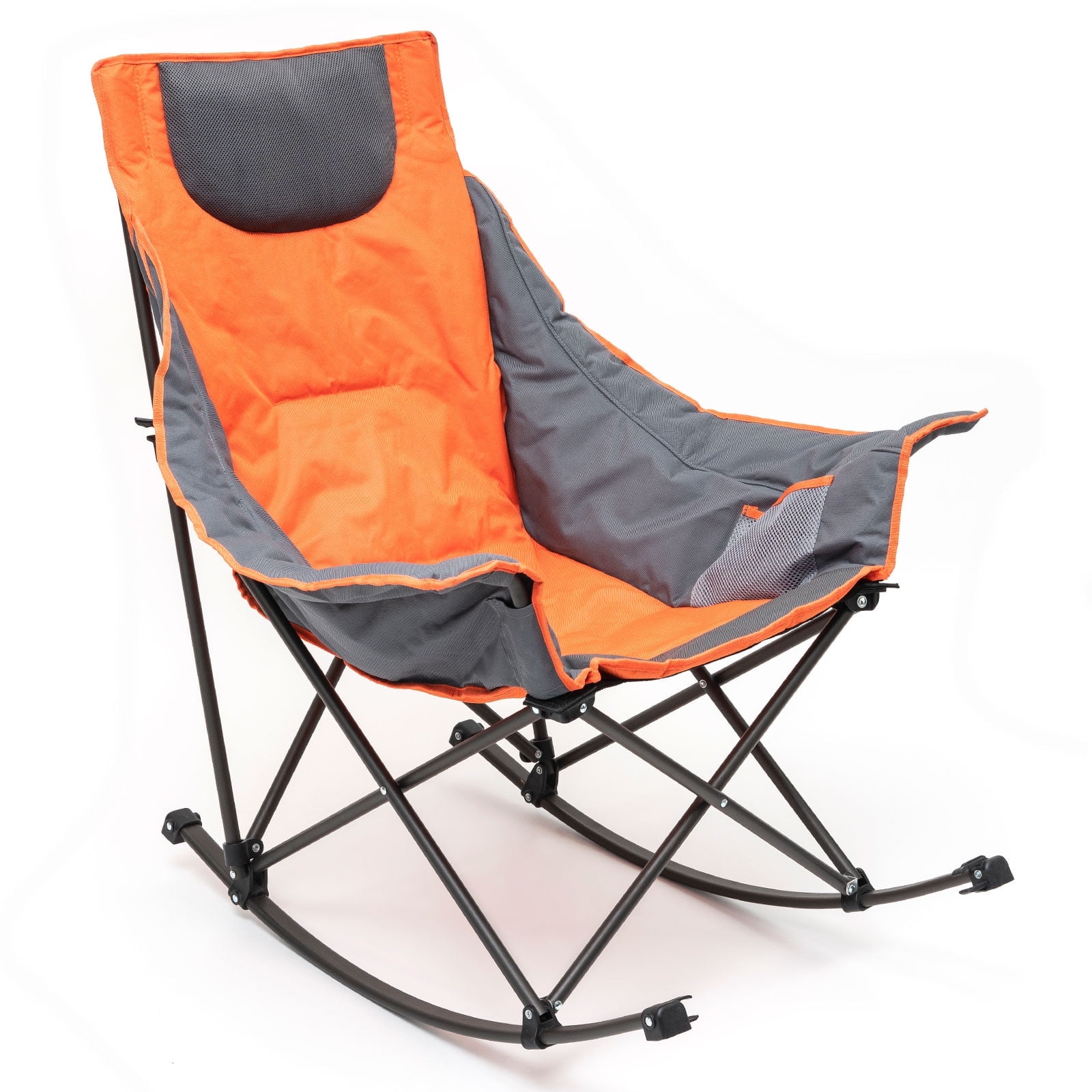 Sunnyfeel Foldable Outdoor Padded Rocker Camping Chair, Luxury Recliner, Oversized Folding Lawn Chair (Orange)