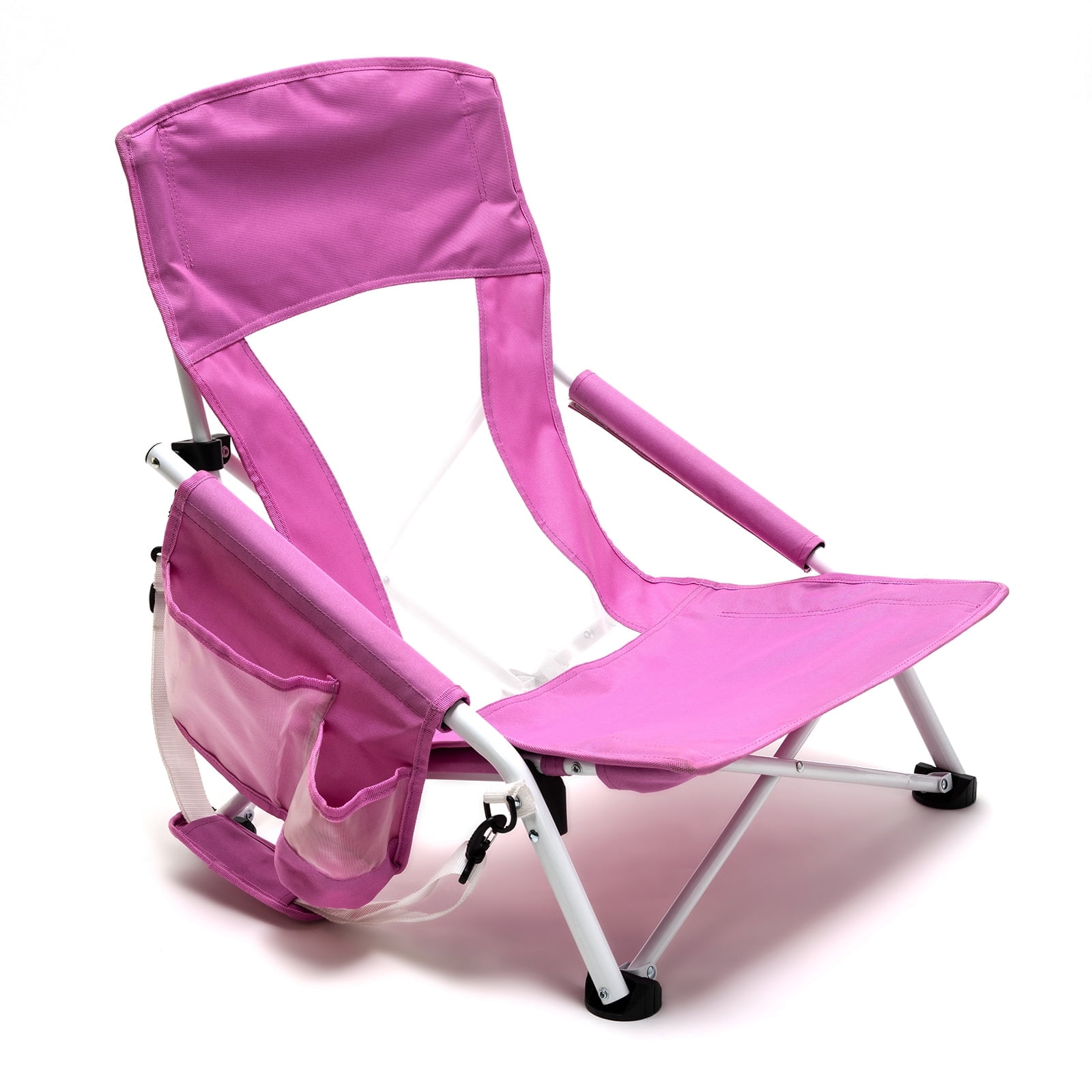 Sunnyfeel Low Beach Chair Folding Camp Chair with Mesh Back and Sling Strap, Compact & Heavy Duty (Pink)