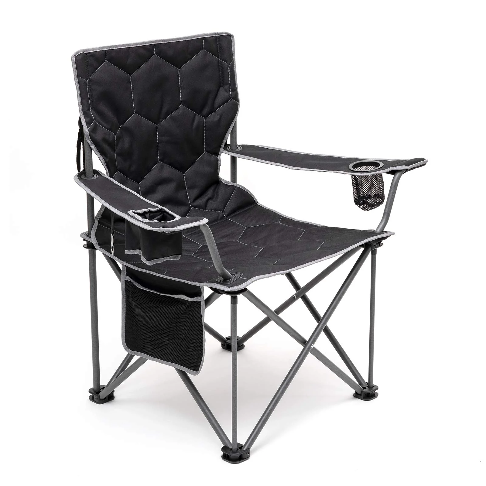 Sunnyfeel Oversized Foldable Camping Chair with Armrest and Cup Holder, Portable and Durable, Extra Wide, Black