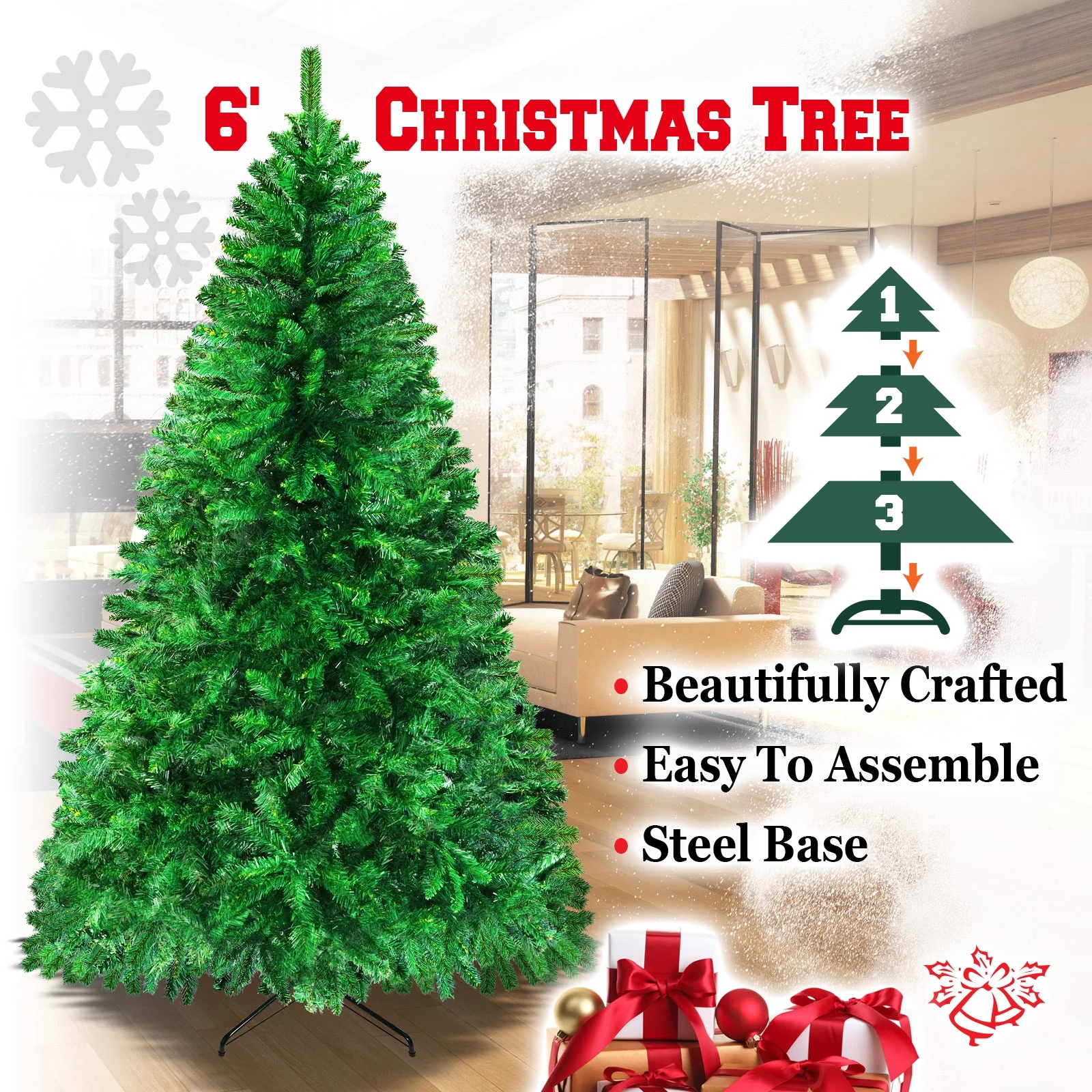 Sunrise 6' Artificial Classic Pine Christmas Tree with Metal Stand (Green)