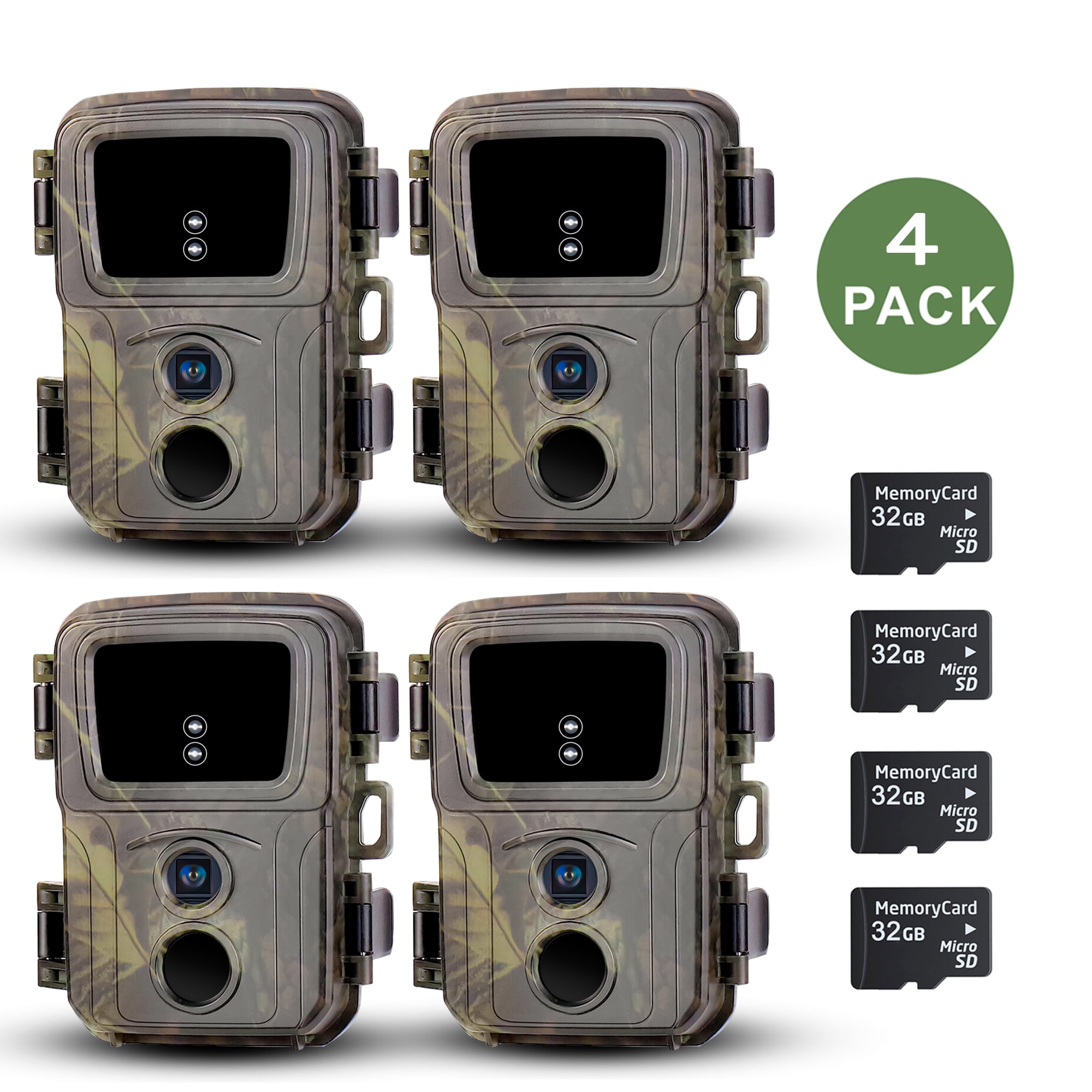 Suntekcam 20MP Mini Trail Camera 4-Pack with 32GB SD Card, 1080P High Resolution