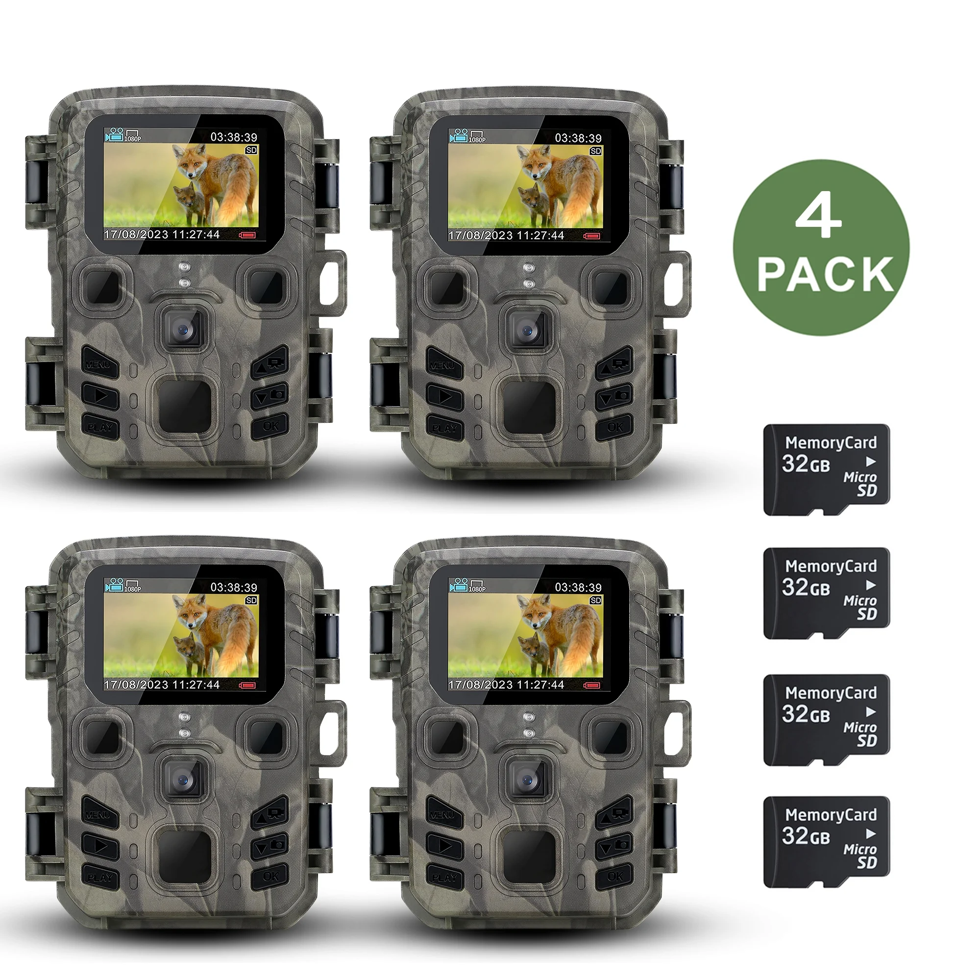 SuntekCam 24MP 1080P Mini Game Camera4 Packwith 32G Micro SD Card Trail Camera, Wildlife Waterproof Hunting Camera Wildgame, Hunting Trail Monitors HC-Mini301