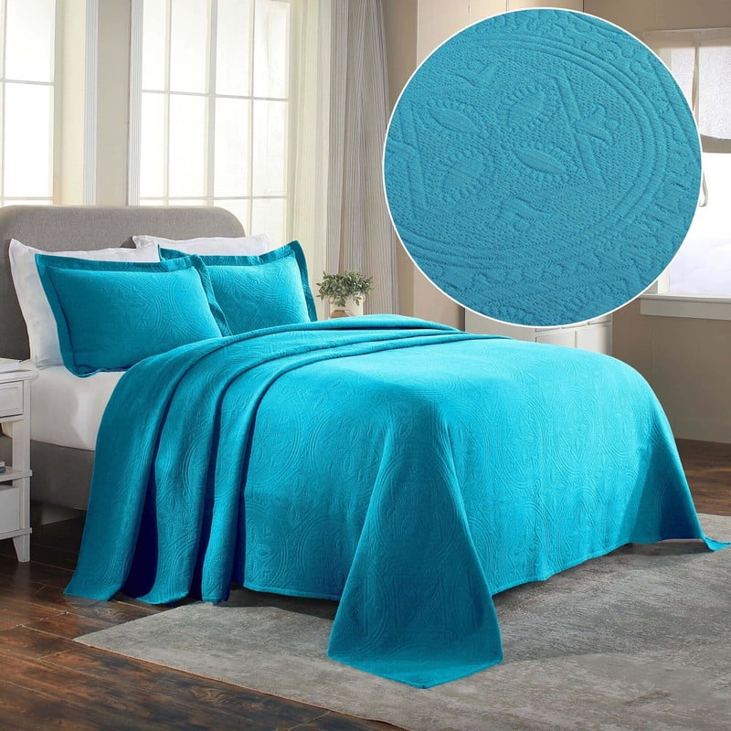 Superior Celtic Circle Cotton Decorative Bedspread and Sham Set, Twin, Peacock Blue