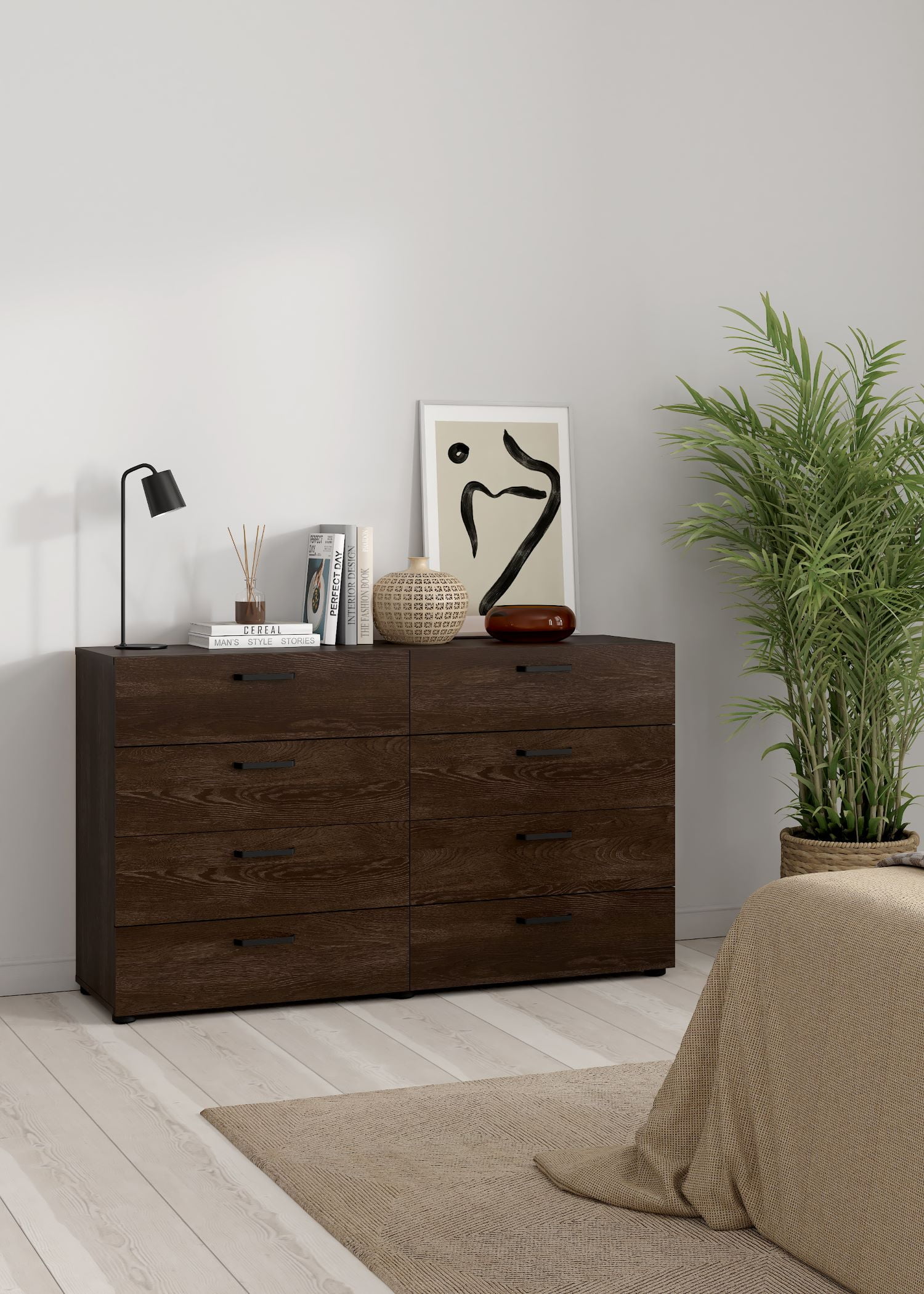 Tvilum Dallas 8-Drawer Double Dresser for Adults, Dark Chocolate