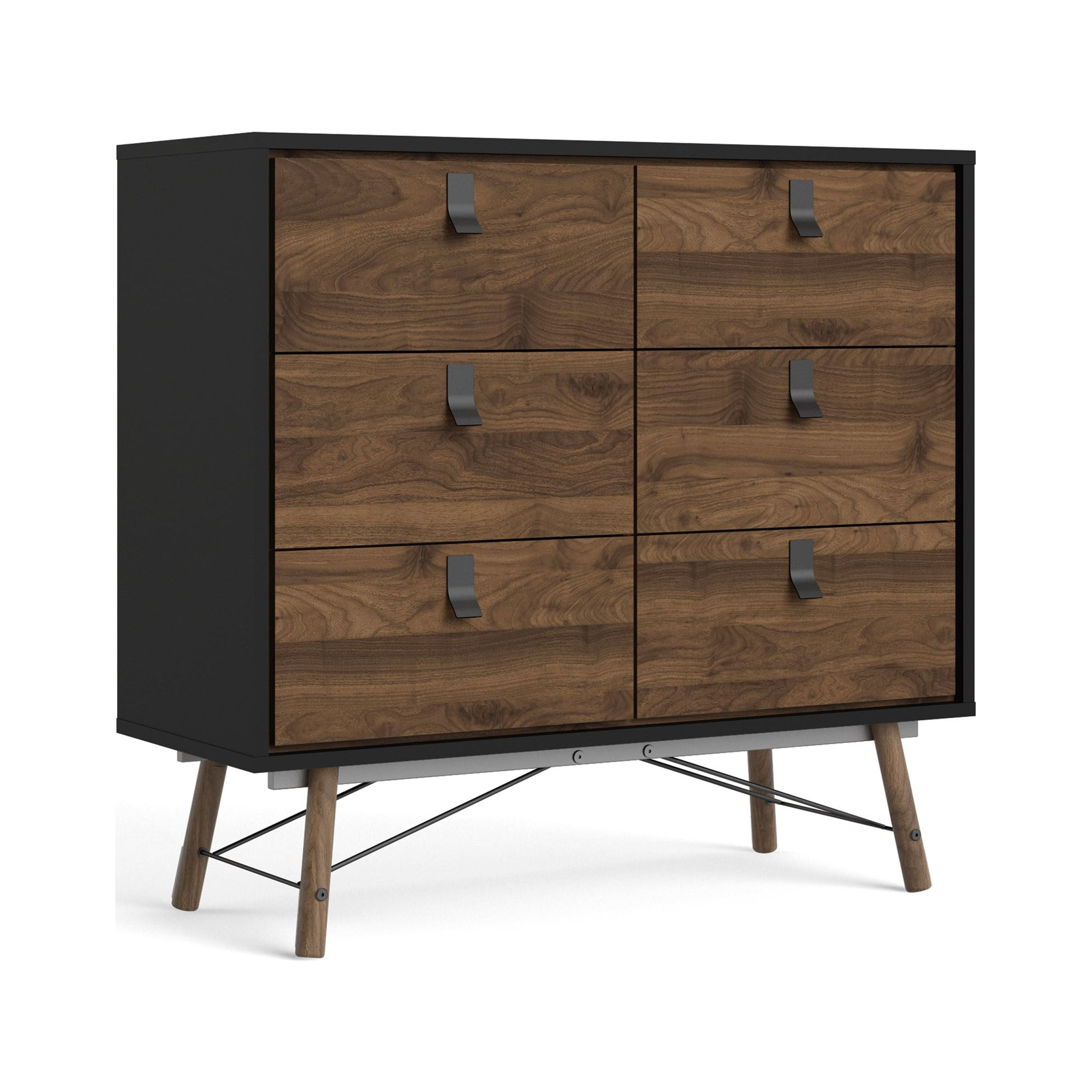 Tvilum Ry 6 Drawer Chest Dresser for Adults, Black Matte and Walnut