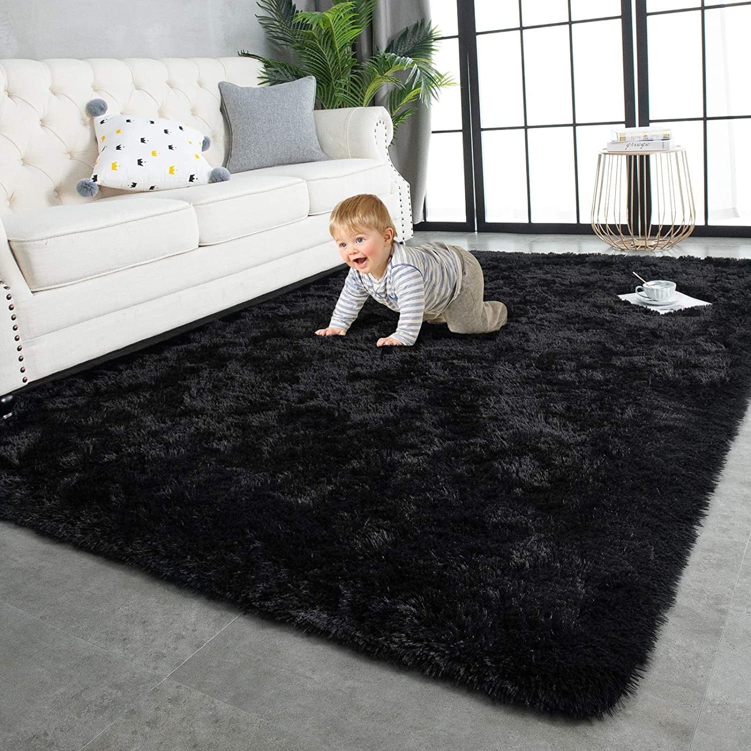 TWINNIS Shag Area Rug,5'x8'Soft Fluffy Area Rugs for Living Room Bedroom Kids Room Decor Carpet,Black
