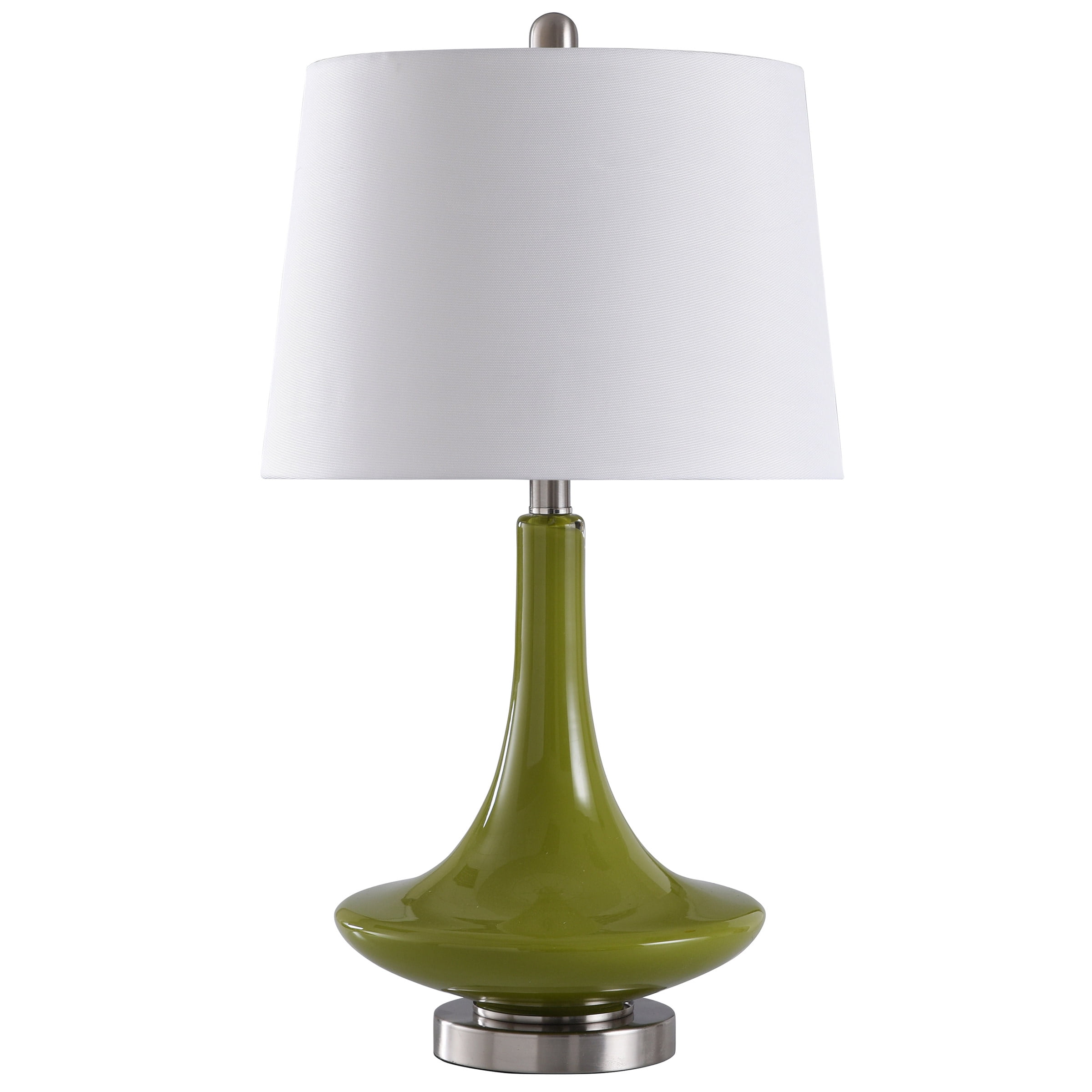 Table Lamp - White Hardback Fabric Shade - Green Finish
