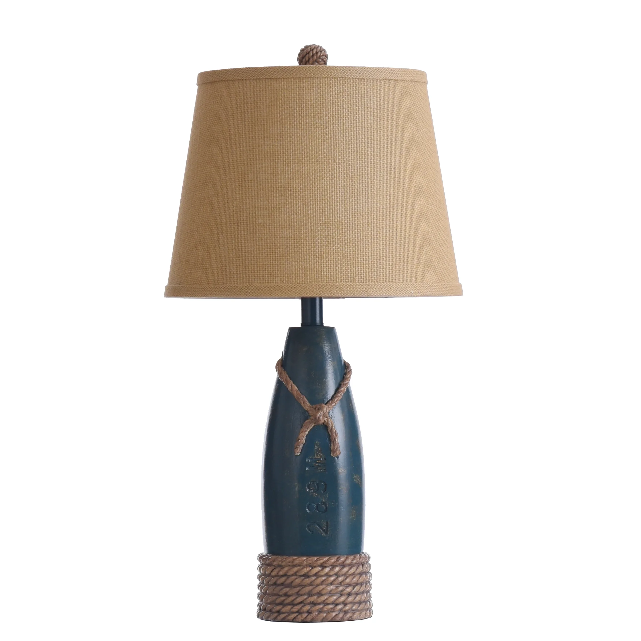 Table Lamp - Sea Blue Finish - Cream Hardback Canvas Shade