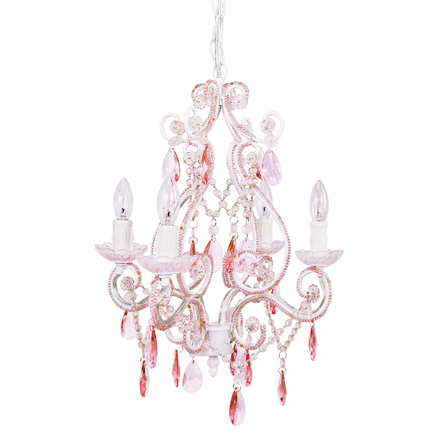 Tadpoles 4-Light Vintage Pink Saphire Electric Faux Crystal Acrylic Glass Bead Chandelier