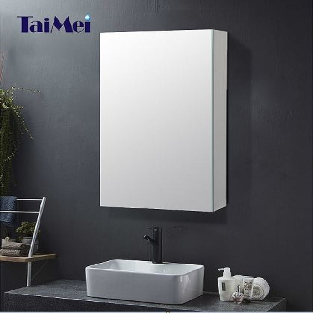 Taimei Medicine Cabinet, 12" W x 24" H x 4.5/8" D, Aluminum, Satin, Frameless Beveled Mirror