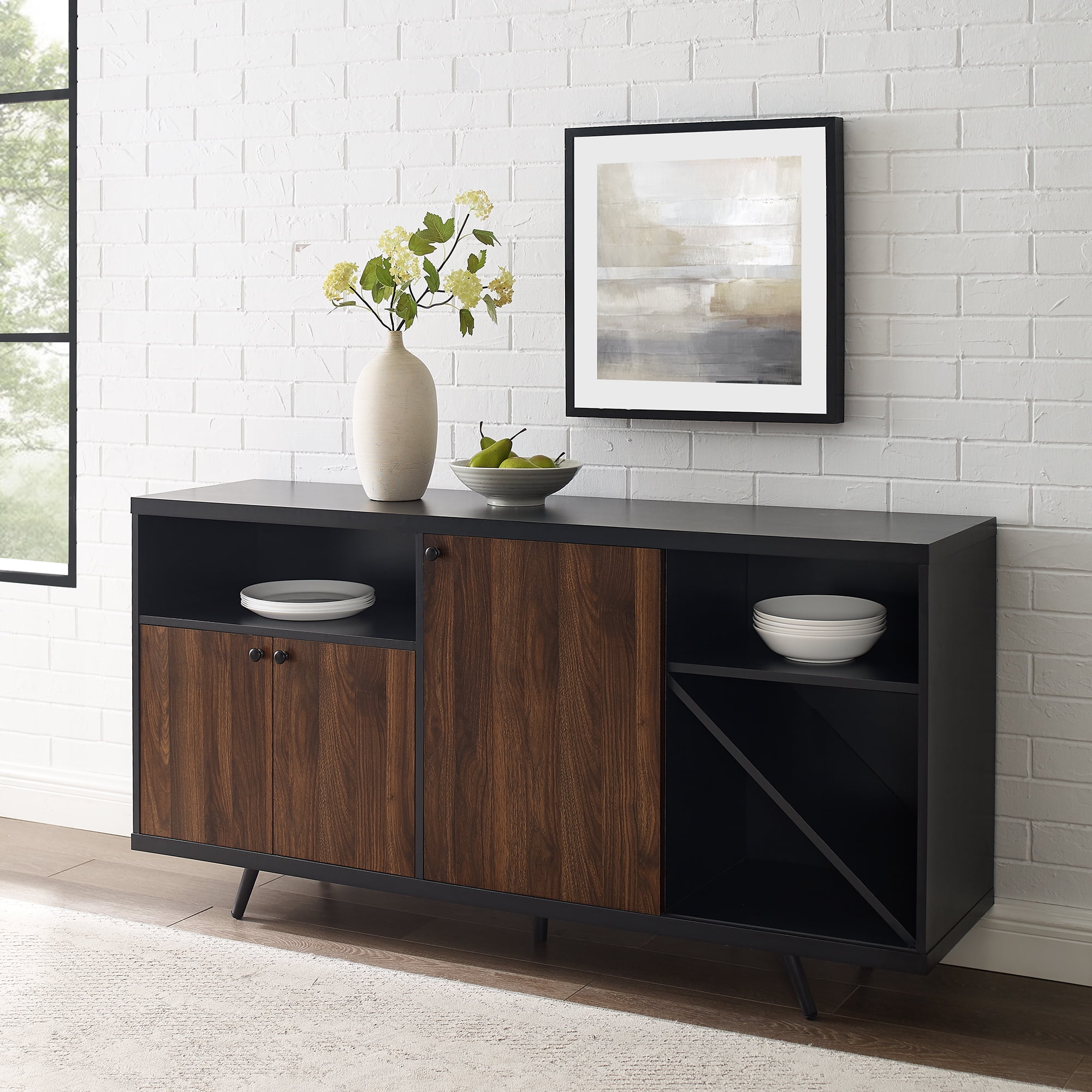 Tatum Modern A-Symmetrical 3-Door Black/Dark Walnut Sideboard by Manor Park