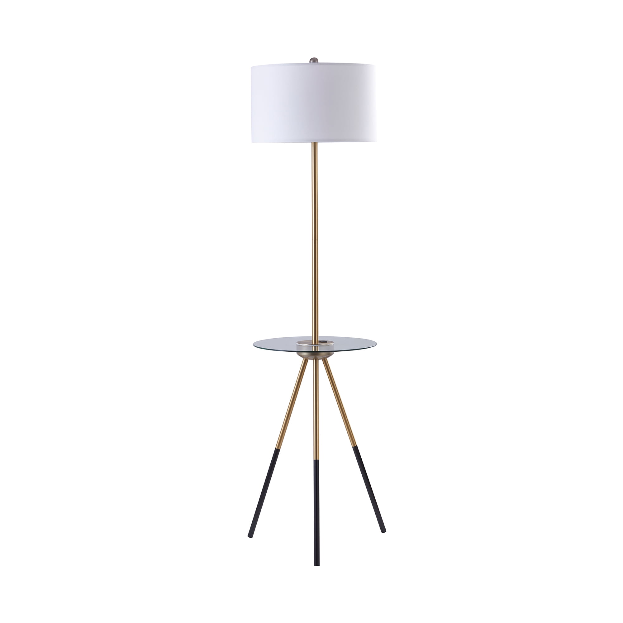 Teamson Home Myra Floor Lamp with Glass Table and Built-In USB Port, Gold/Black