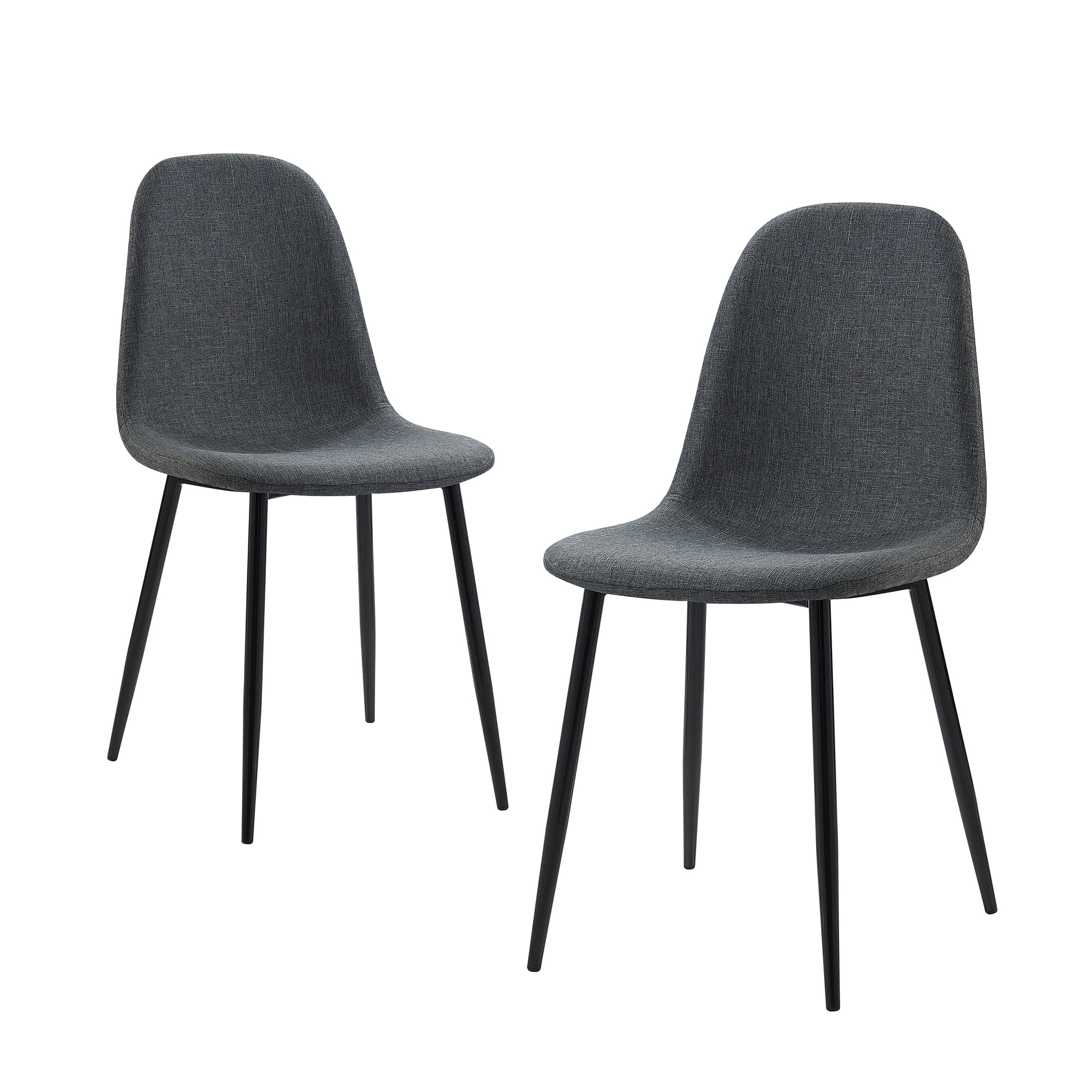 Teamson Home Minimalist Fabric Chair Seating Dark Grey Fabric Black Legs Set of 2 For Kitchen Dining Living Room Reading Bedroom Office