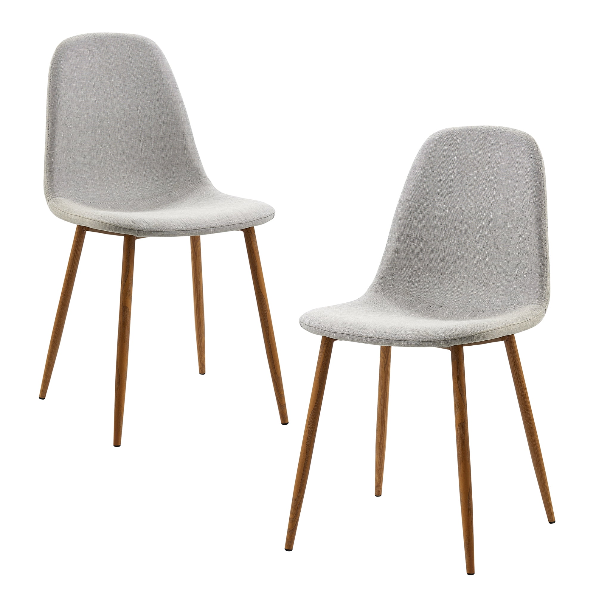Teamson Home Minimalist Fabric Chair Seating Light Grey Fabric Wood Grain Legs Set of 2 For Kitchen Dining Living Room Reading Bedroom Office
