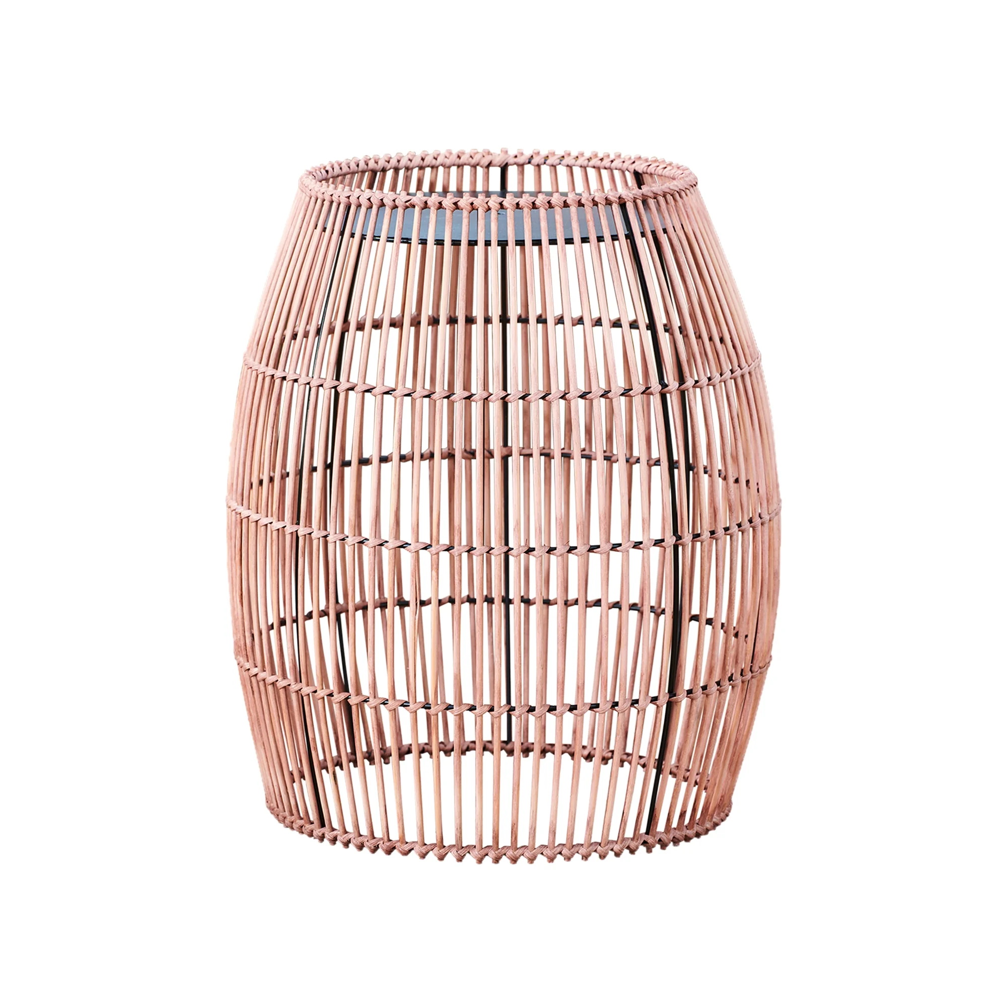 Teamson Home 20.24" Outdoor Bamboo Drum Side Table with Iron Top