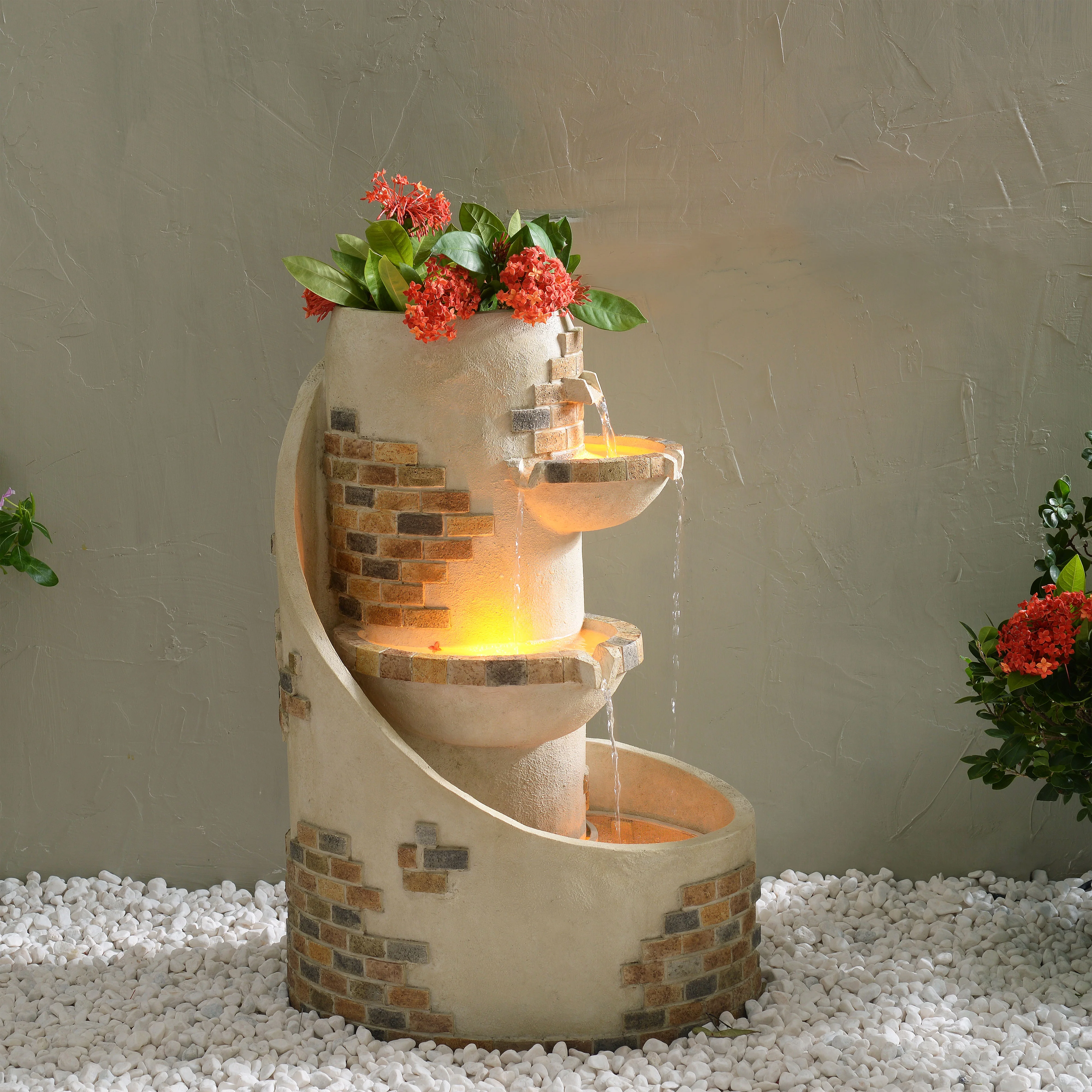 Teamson Home 29.92" Water Fountain with Planter, Ivory