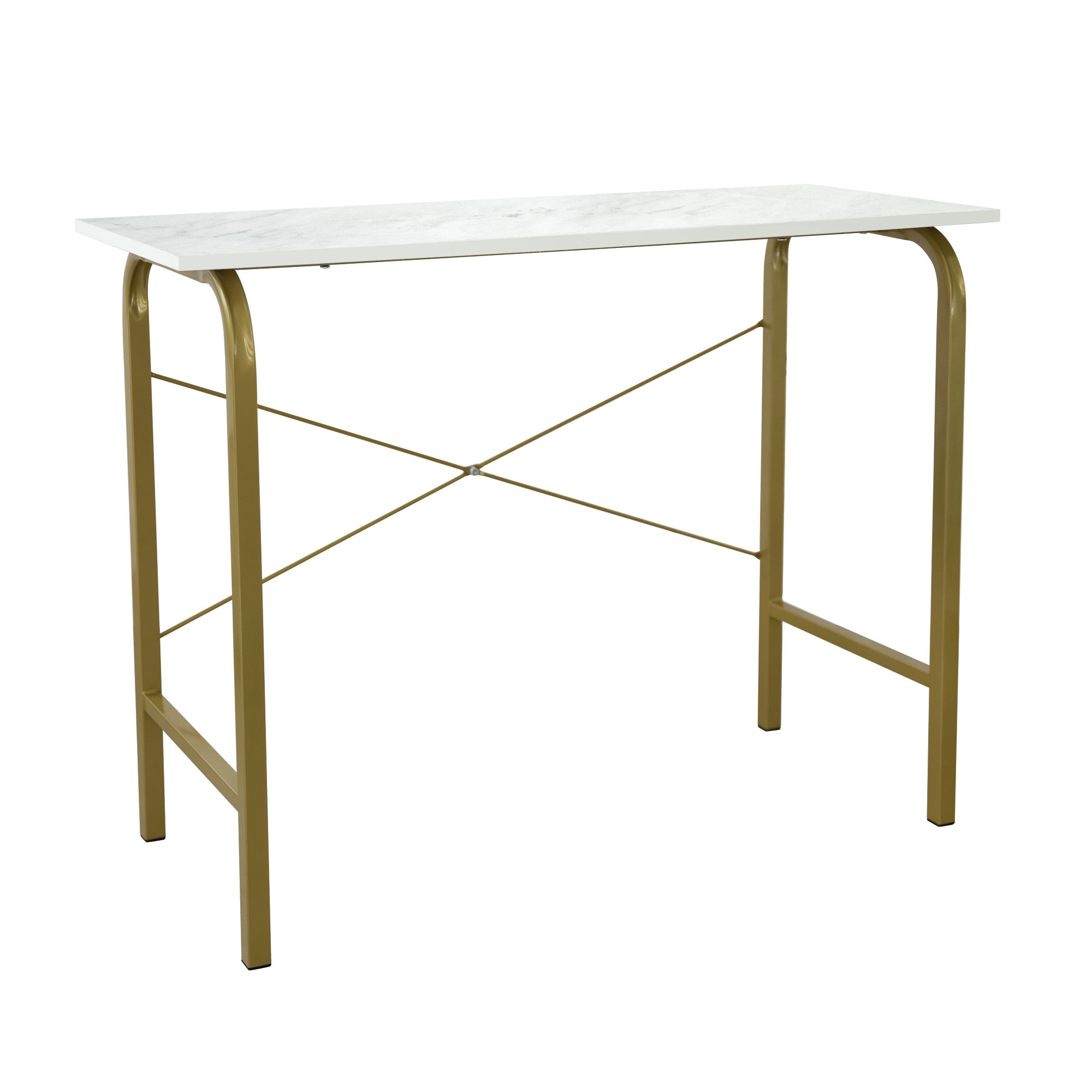Teamson Home 40" Bella Home Office Desk with Faux Marble Top and Brass Frame, Faux Marble/Brass