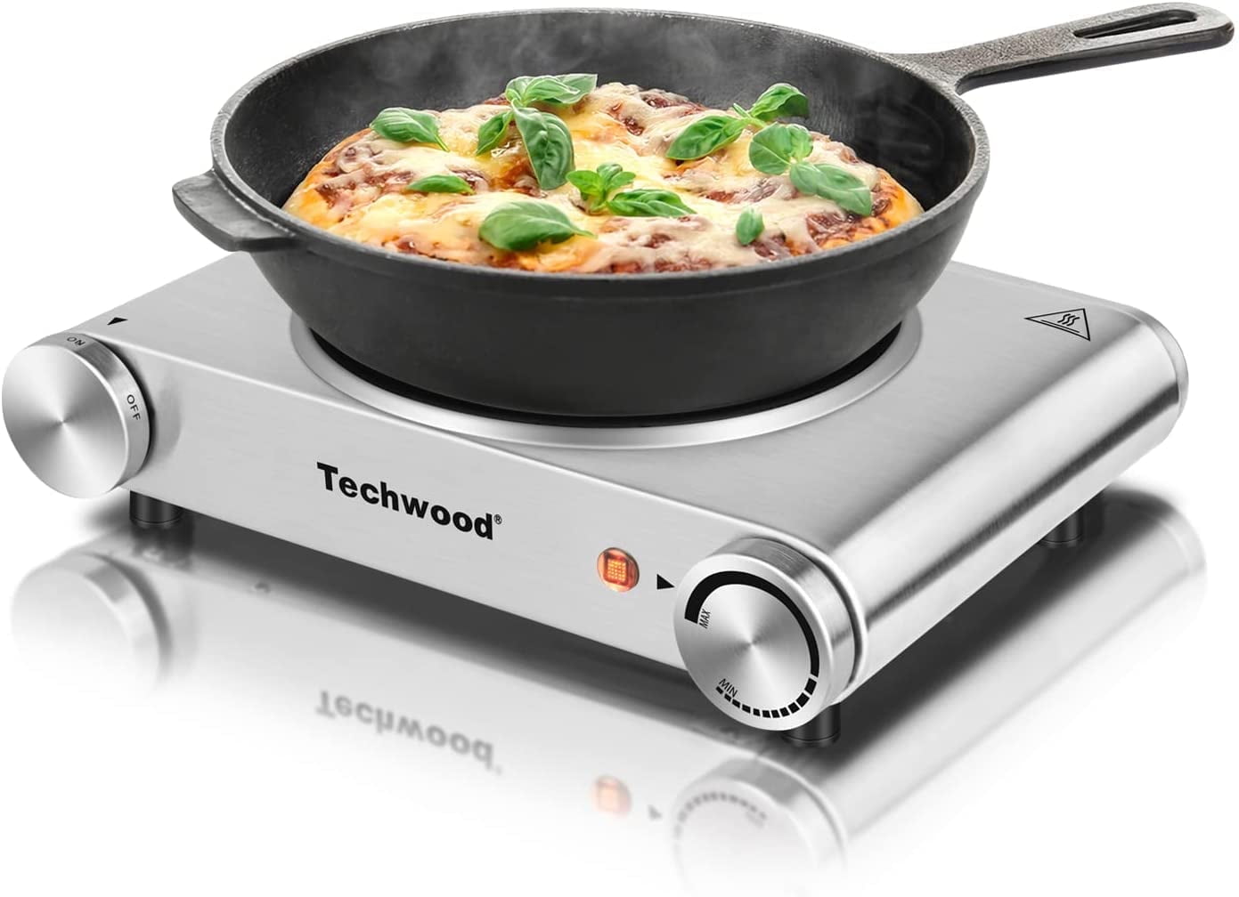 Techwood 1200W Portable Infrared Electric Stove, Adjustable Temperature, 7.5” Cooktop, Stainless Steel
