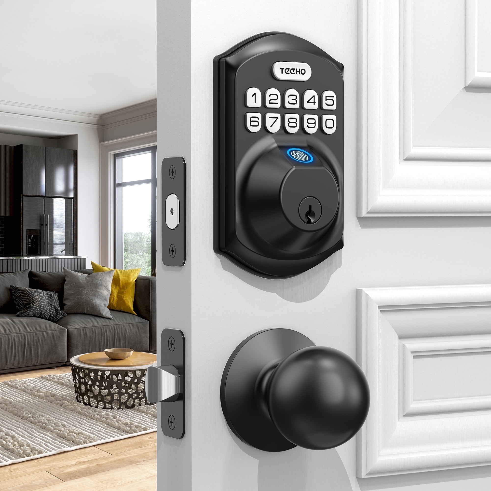 Teeho Fingerprint Keyless Entry Electronic Smart Deadbolt Door Lock, Easy Installation, Matte Black