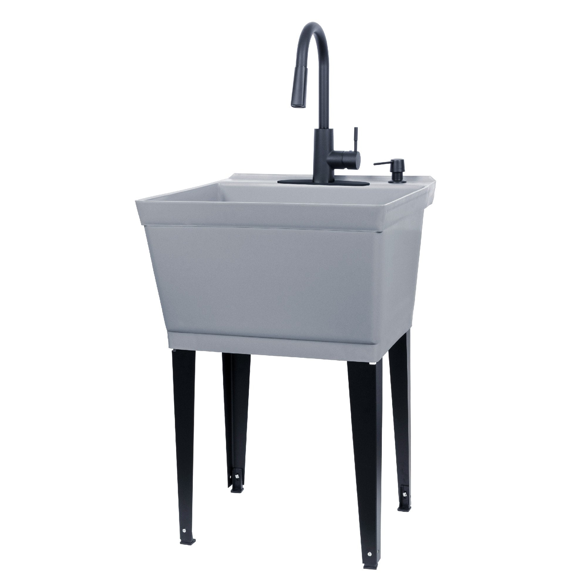 Tehila Grey 19 Gallon Utility Sink with Black High-Arc Faucet