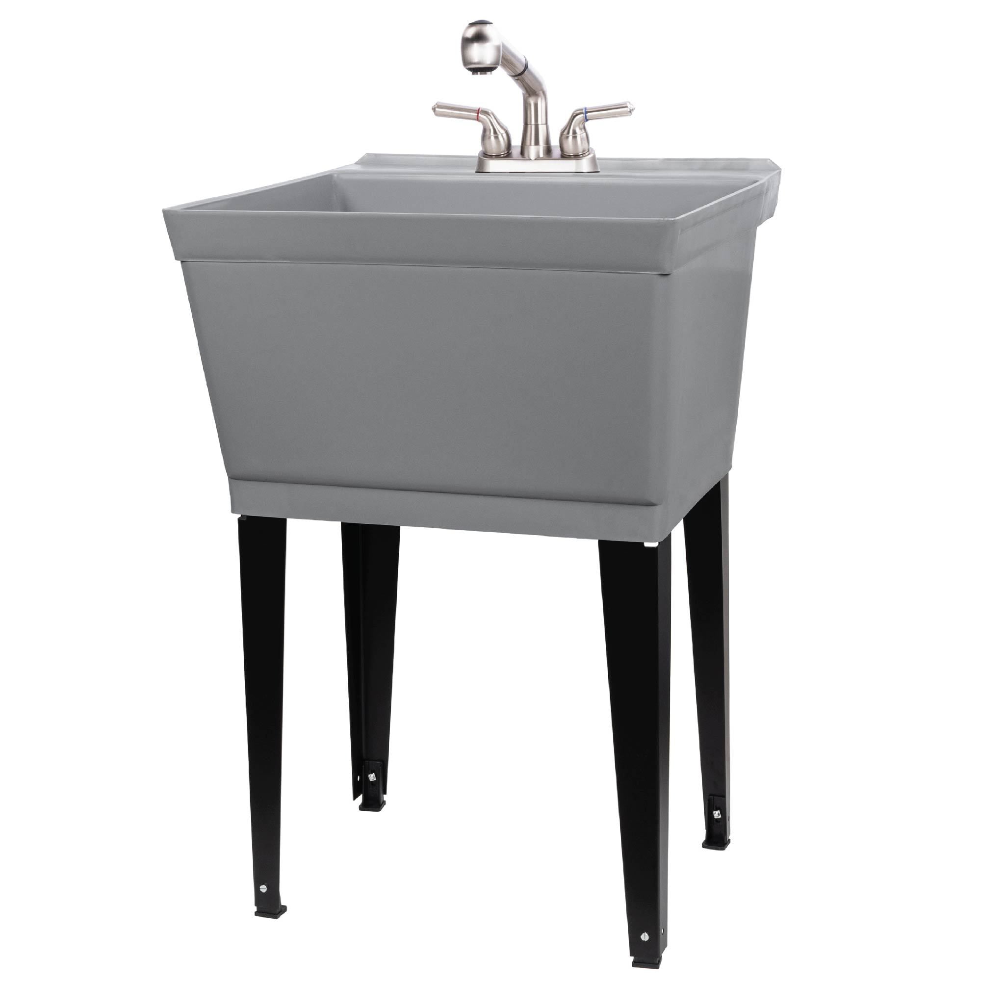 Tehila Grey 19 Gallon Utility Sink with Stainless Steel Finish Pull-Out Faucet