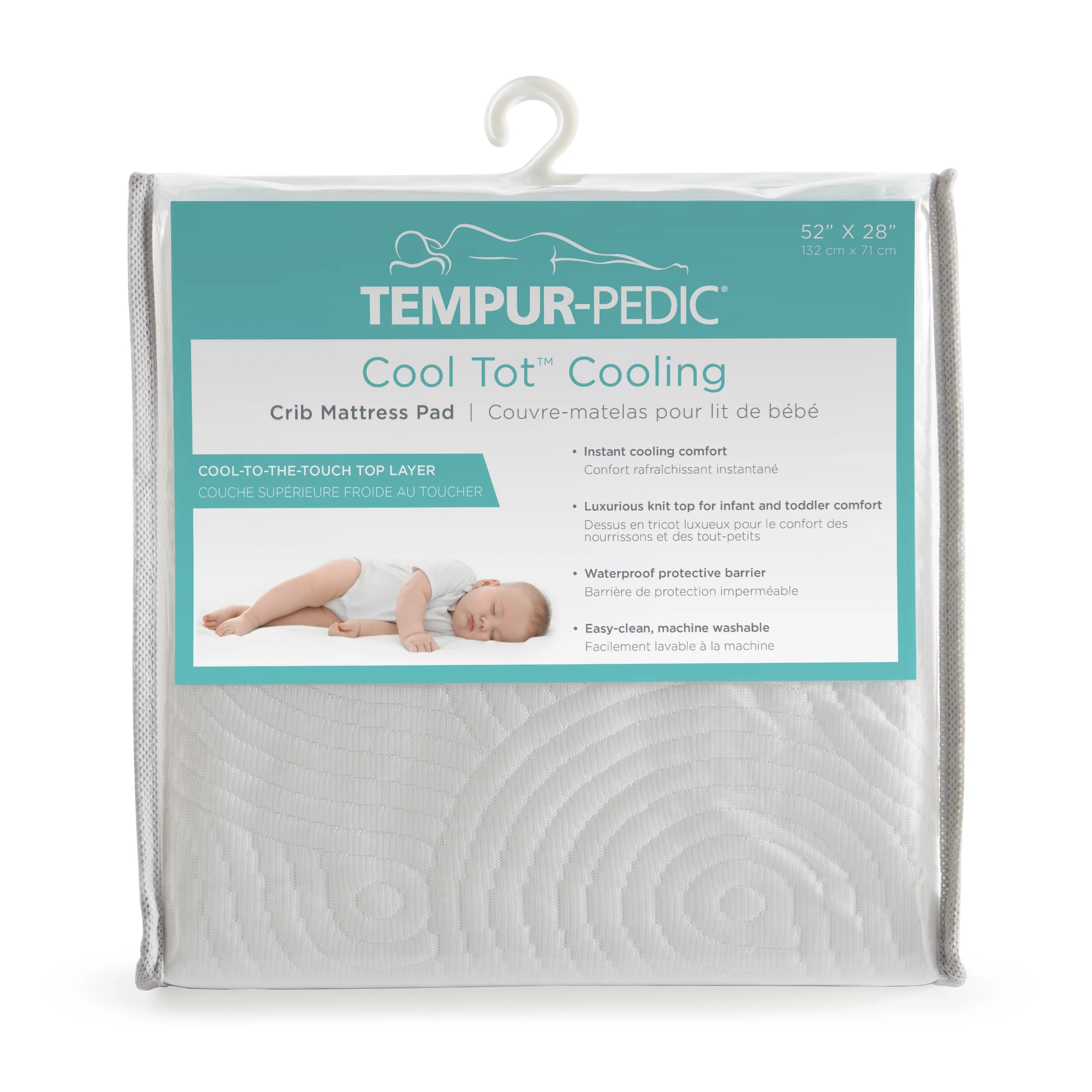 Tempur-Pedic Cool Tot Cooling Infant and Baby Mattress Protector Pad, Crib/Toddler Bed 52x28, White