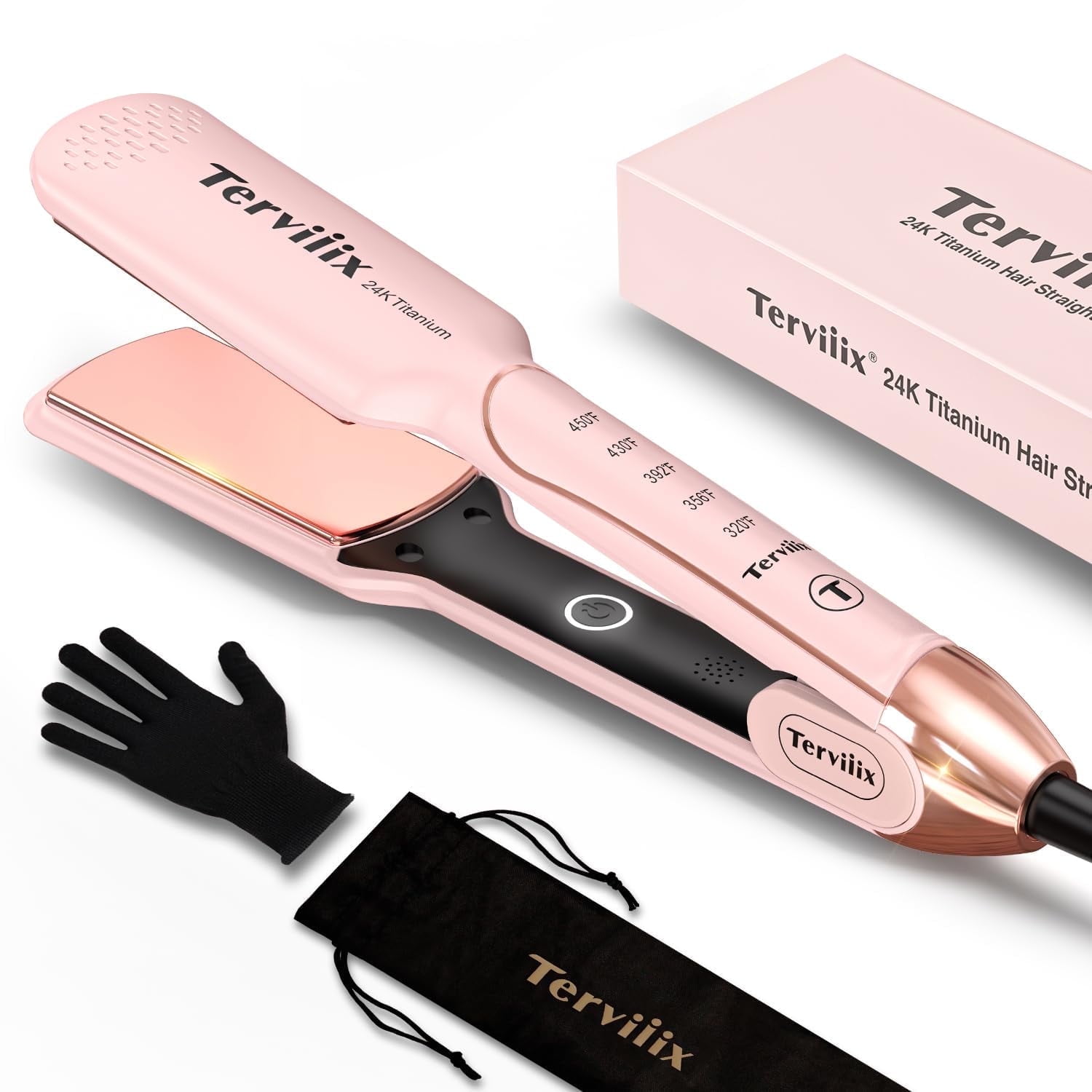 Terviiix Professional Wide Hair Flat Iron, 1.75" Titanium Hair Straightener for Thick Hair, Pink
