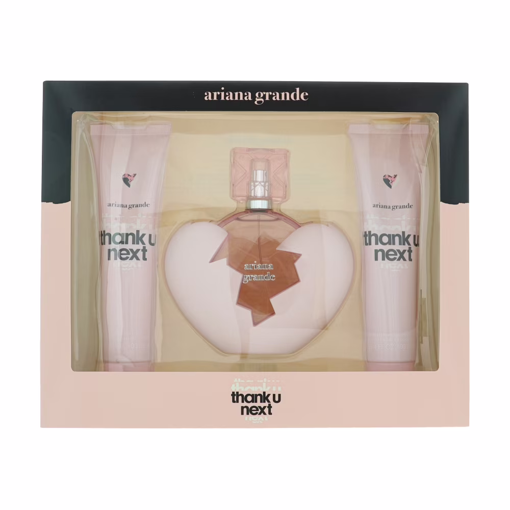 Thank U Next by Ariana Grande for Women - 3 Pc 3.4oz EDP Spray, 3.4oz Body Souffle, 3.4oz Bath Shower Gel