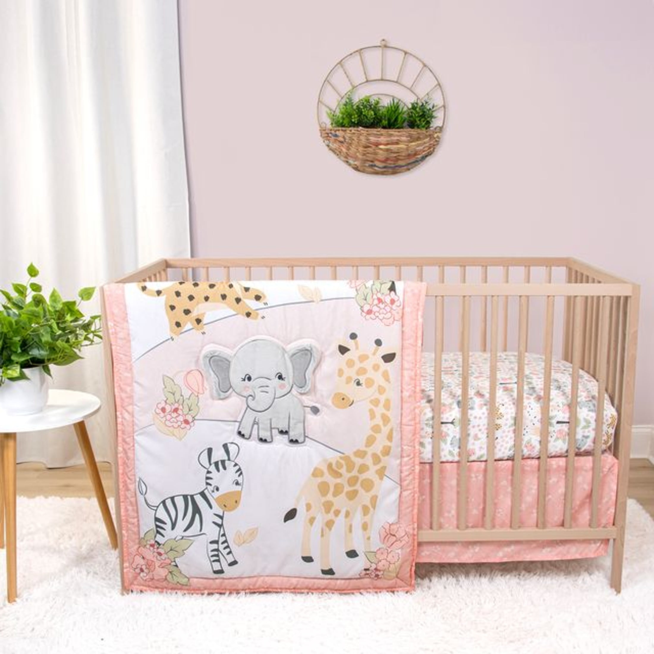The Peanutshell Pink and Grey Wildest Dreams Crib Bedding Set for Baby Girls, 3 Piece Nursery Set