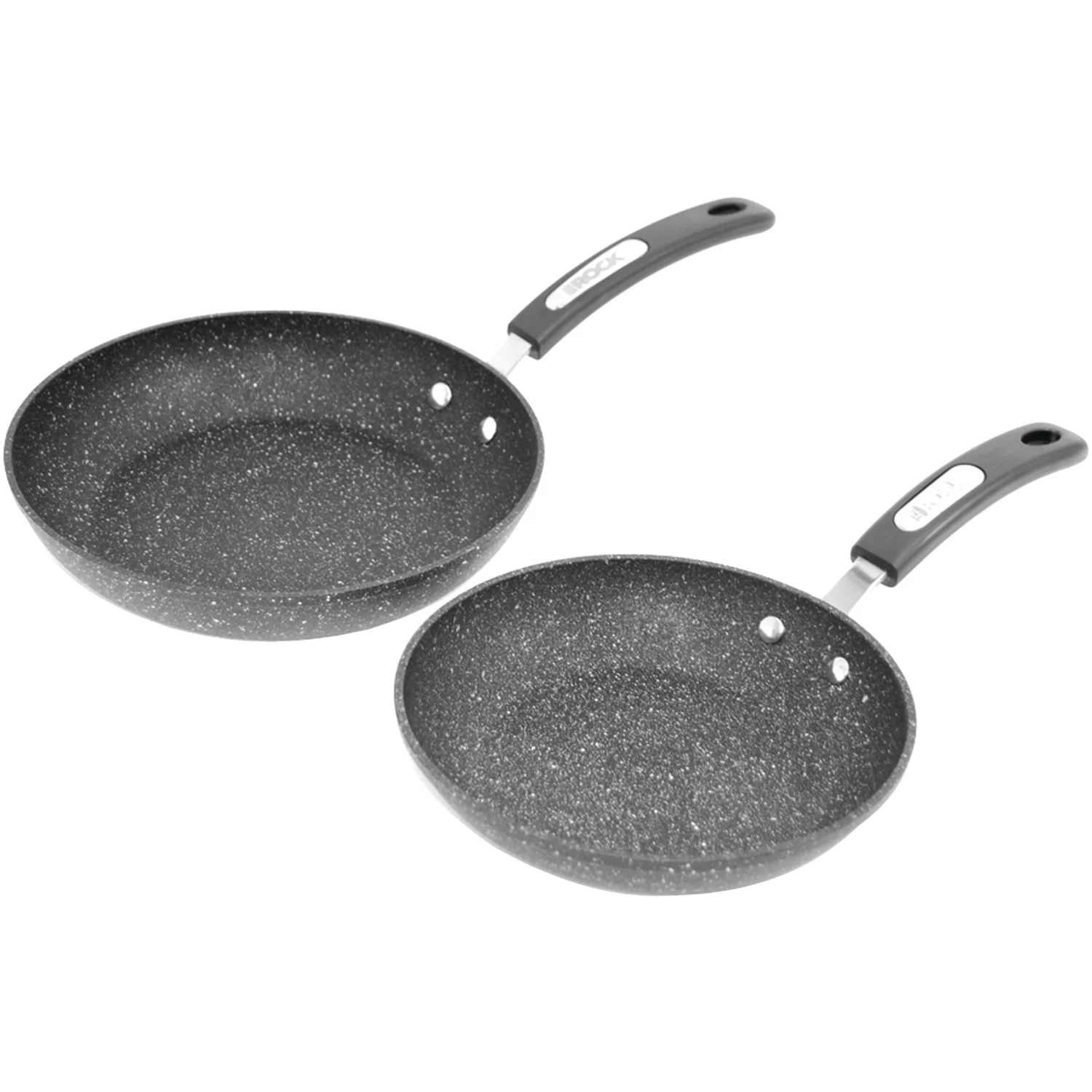 The Rock by Starfrit Set of 2 Fry Pans with Bakelite Handles & 8" x 8" Silicone/Cotton Pot Holder/Trivet