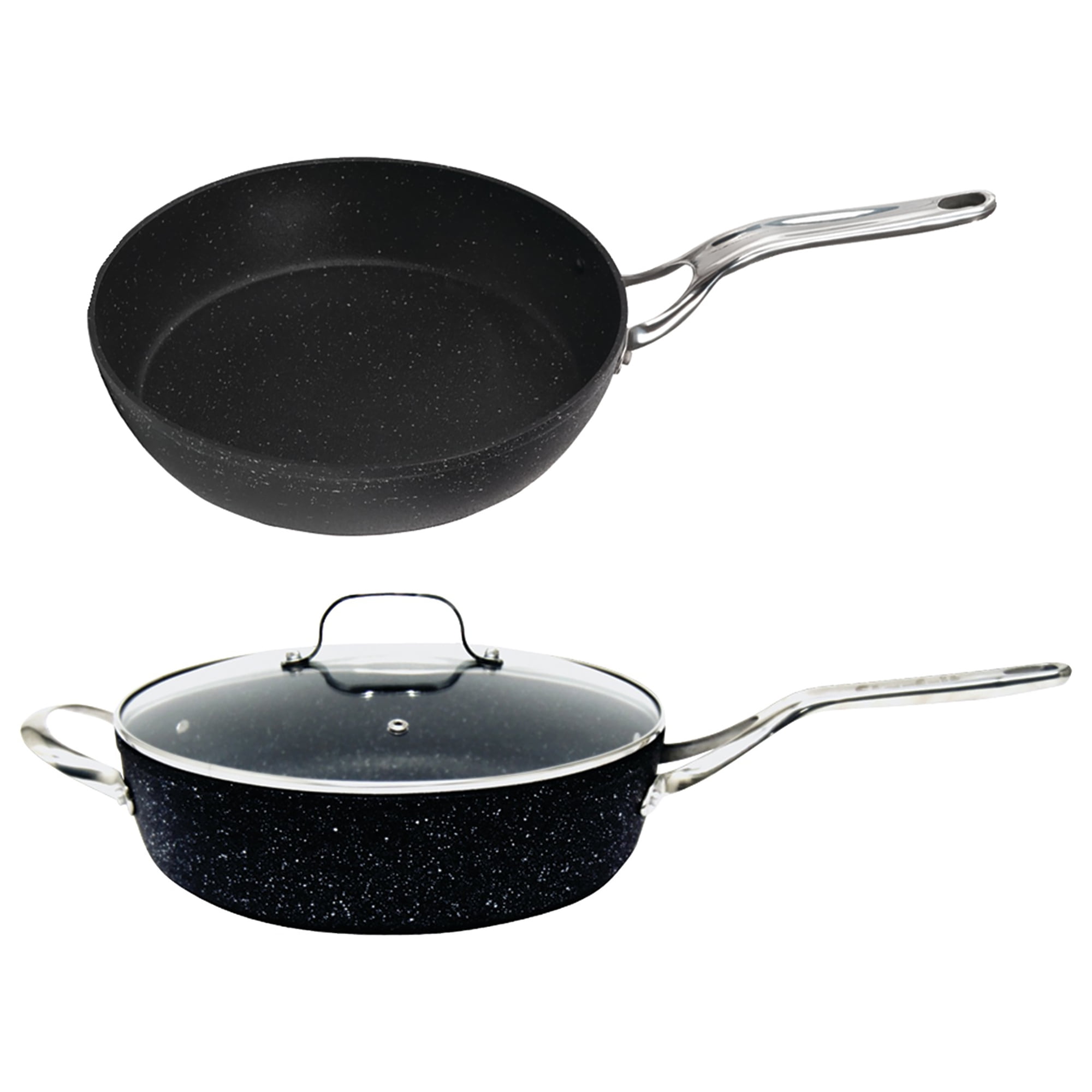 The Rock by Starfrit 11", 4.7-Quart Deep Sauté Pan with Glass Lid & Stainless Steel Handles & Fry Pan with Stainless Steel Handle (8")