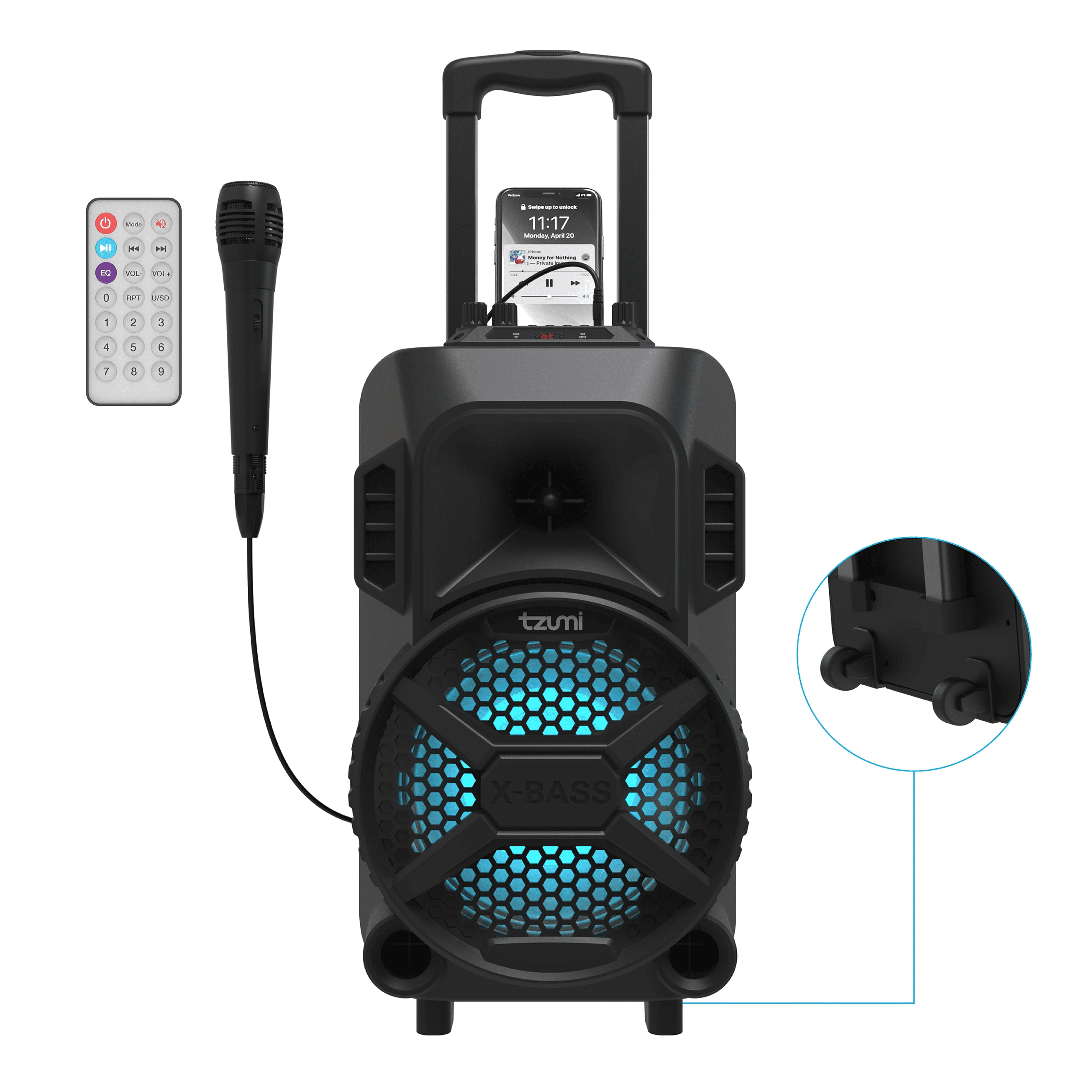Tzumi MegaBass LED Lighting Wireless Bluetooth Portable Jobsite Speaker, Accessories Included, Black, 7485
