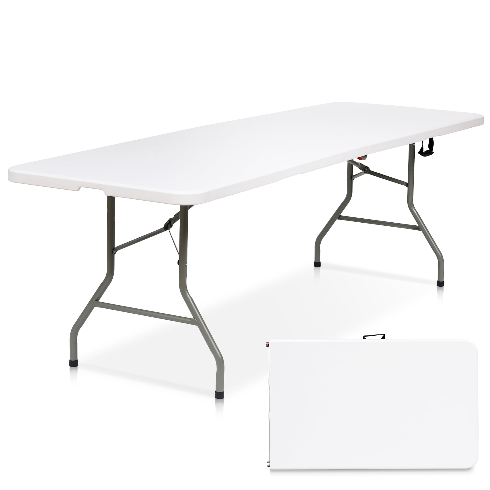 TBKLEY 8ft Portable Plastic Folding Tables for Home Garden Office Indoor Outdoor, White