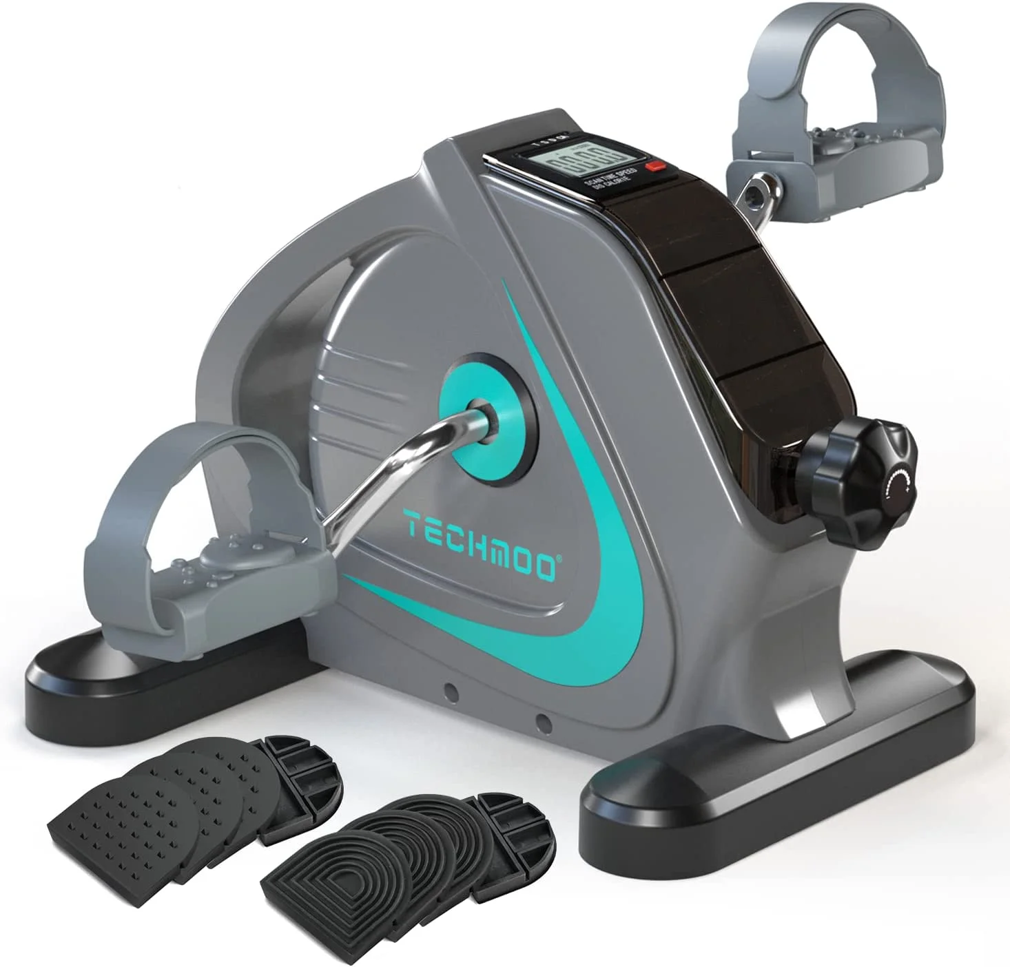 TECHMOO Under Desk Bike Pedal Exerciser, Heavy Metal Flywheel Mini Stationary Exercise Bike with LCD Digital Monitor Portable Foot Cycle for Home/Office/Workout Legs and Arms Training Peddler Machine